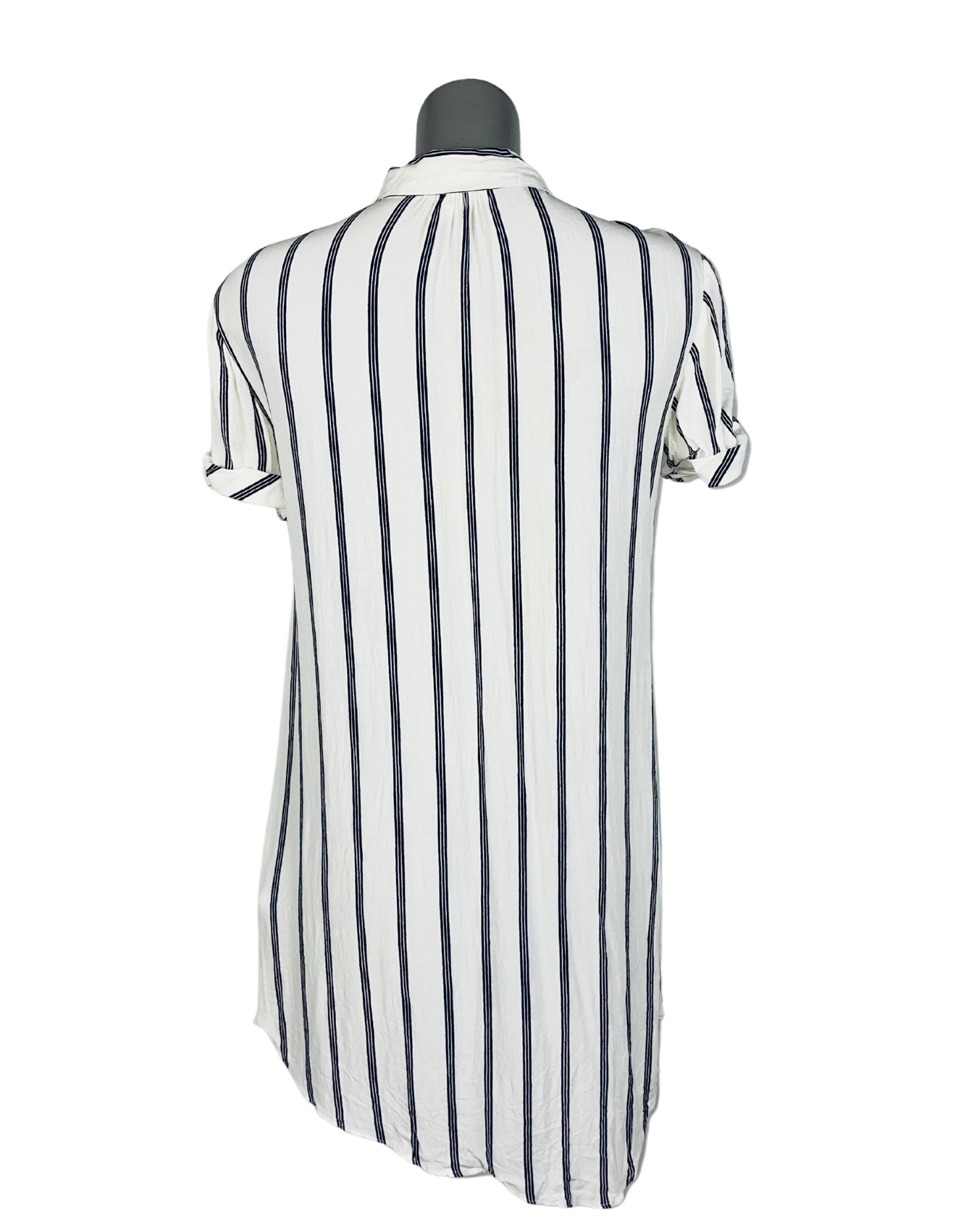 WHITE AND BLUE STRIPE LONG BLOUSE SMALL