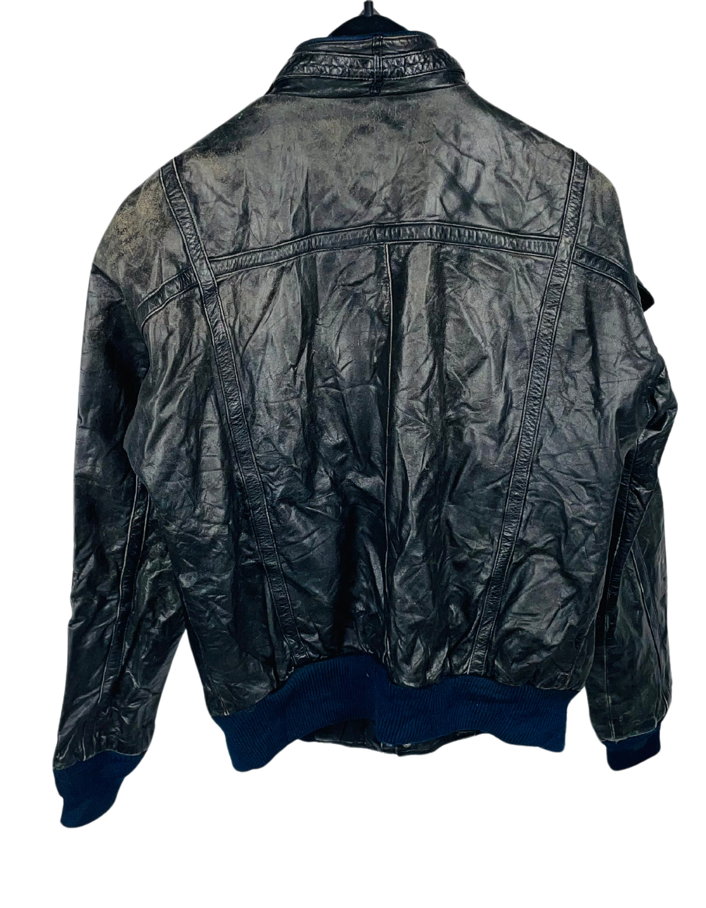 BLACK GENUINE LEATHER JACKET ECHT LEDER LARGE