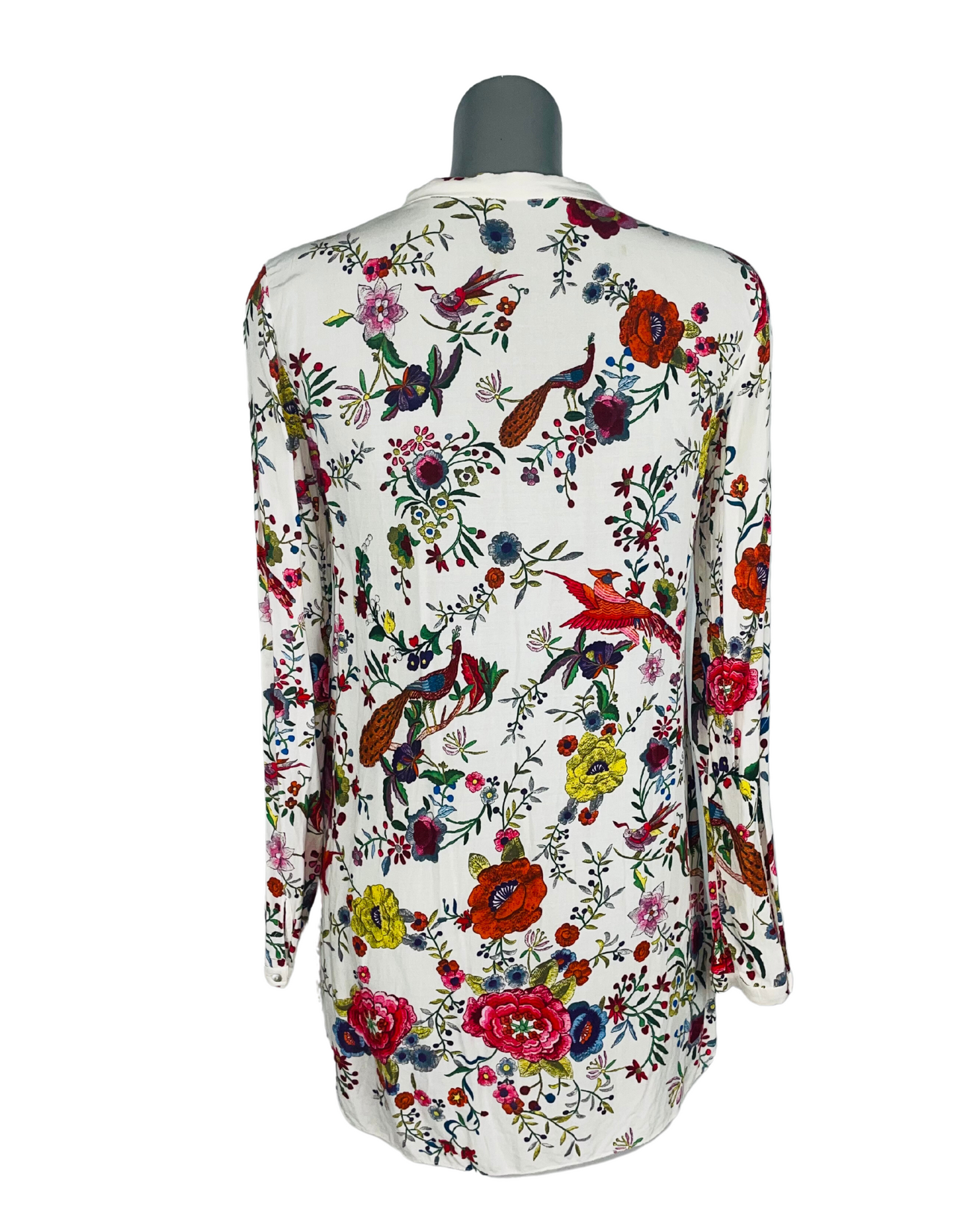 WHITE ZARA FLOWER PATTERN BLOUSE SMALL