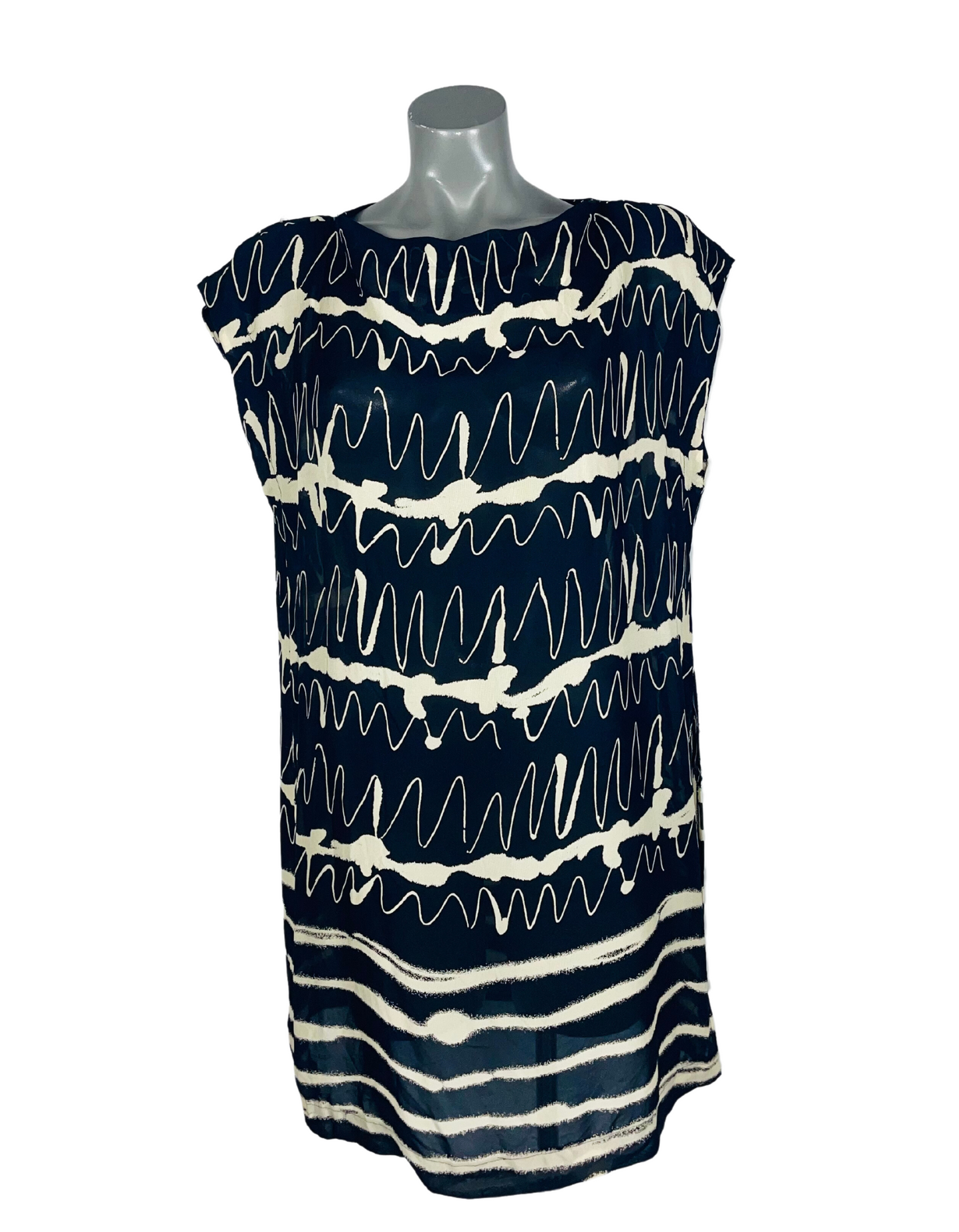 BLUE AND WHITE LONG SLEEVELESS BLOUSE XL