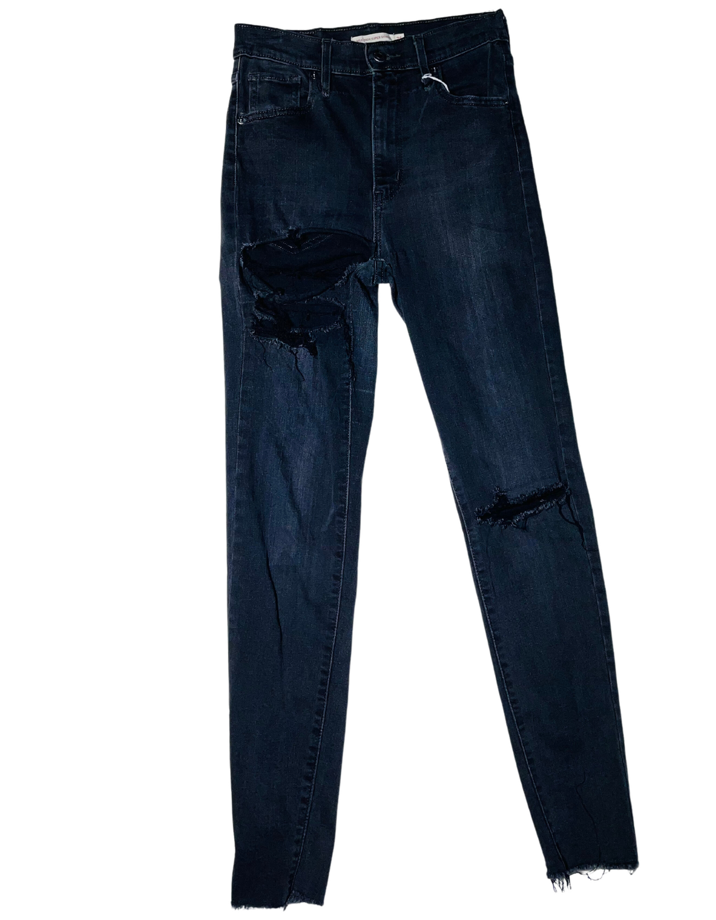 BLACK RIPPED LEVI MILE HIGH SUPER SKINNY DENIM JEANS