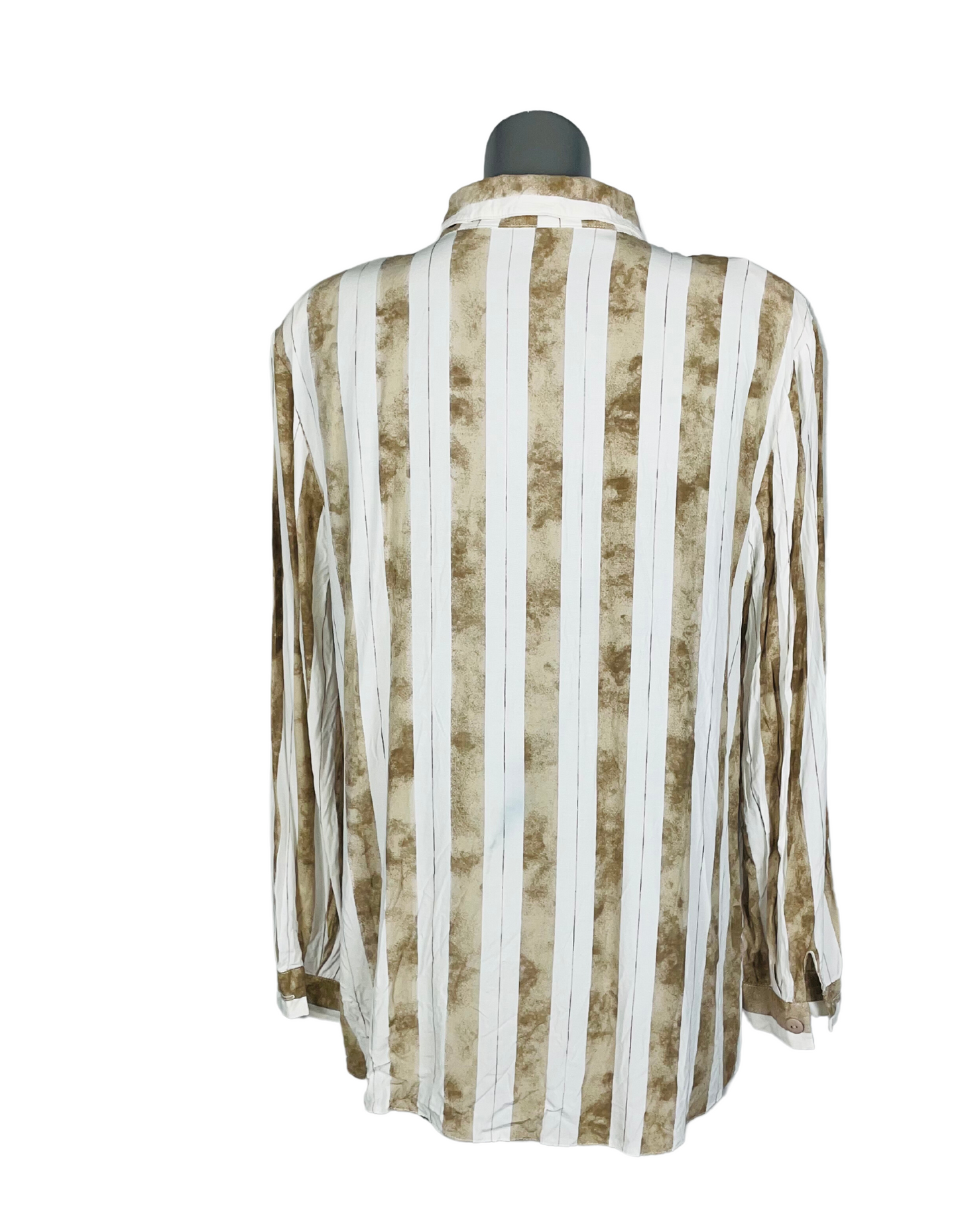 WHITE AND BEIGE STRIPE LONG SLEEVE BLOUSE LARGE