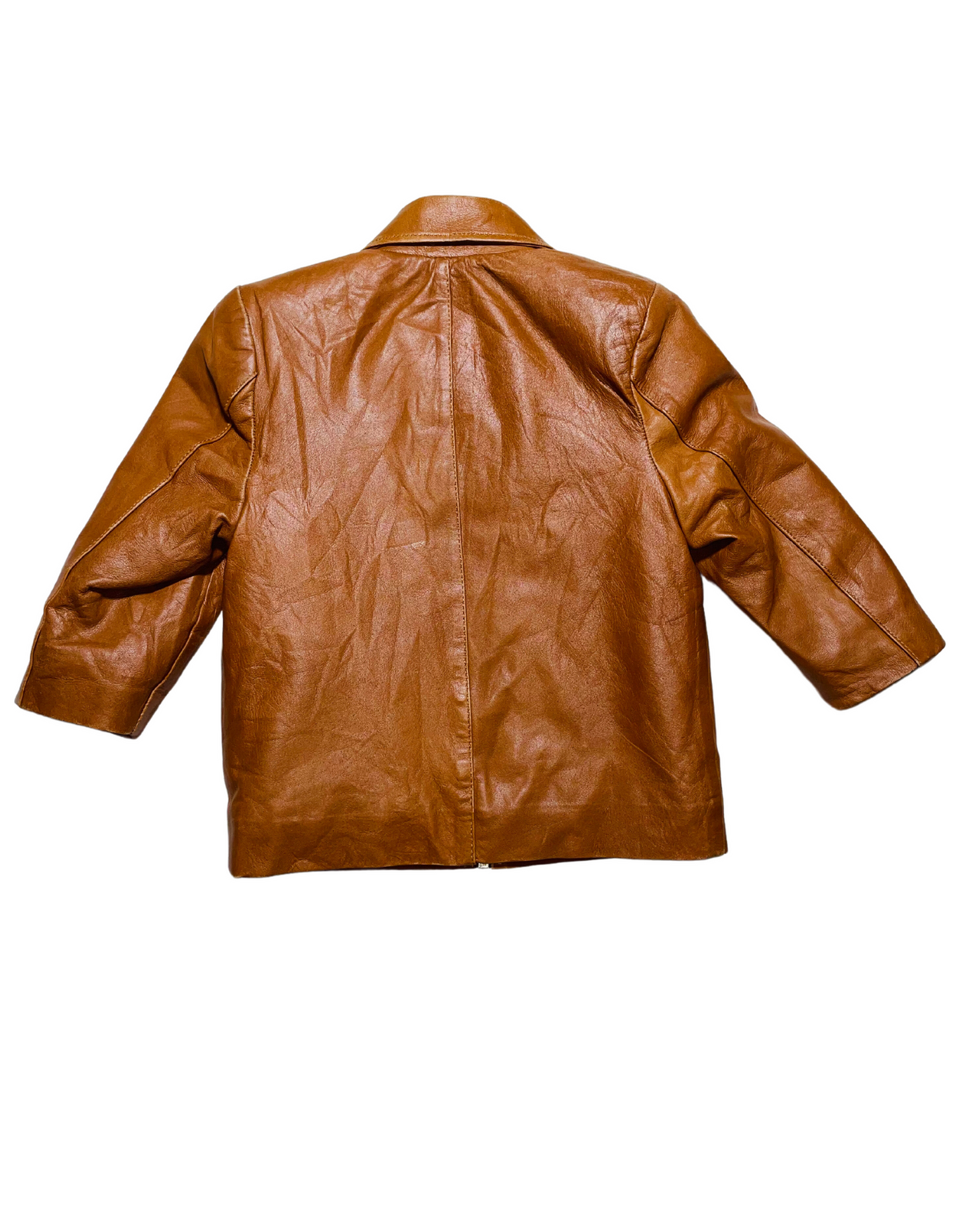 BROWN GENUINE LEATHER JACKET BABY (ARMPIT-ARMPIT 12” TOP-BOTTOM 18”)