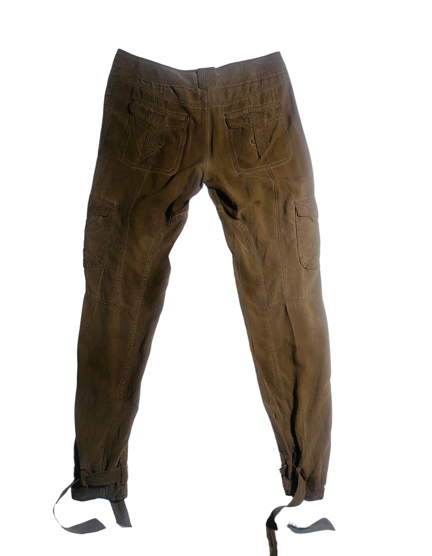 KAREN MILLEN BROWN TIE CUFF CARGO TROUSERS SIZE 10 (W-33”)(L-30”)