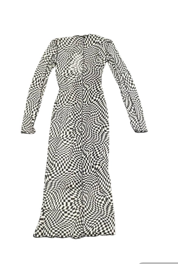 MESH LONG SLEEVE OPTICAL DRESS NEW - 8