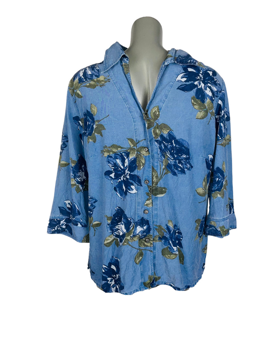 BLUE FLOWER DESIGN SHIRT LARGE