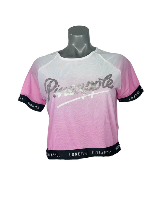PINK AND WHITE PINEAPPLE MESH CROP TOP SMALL