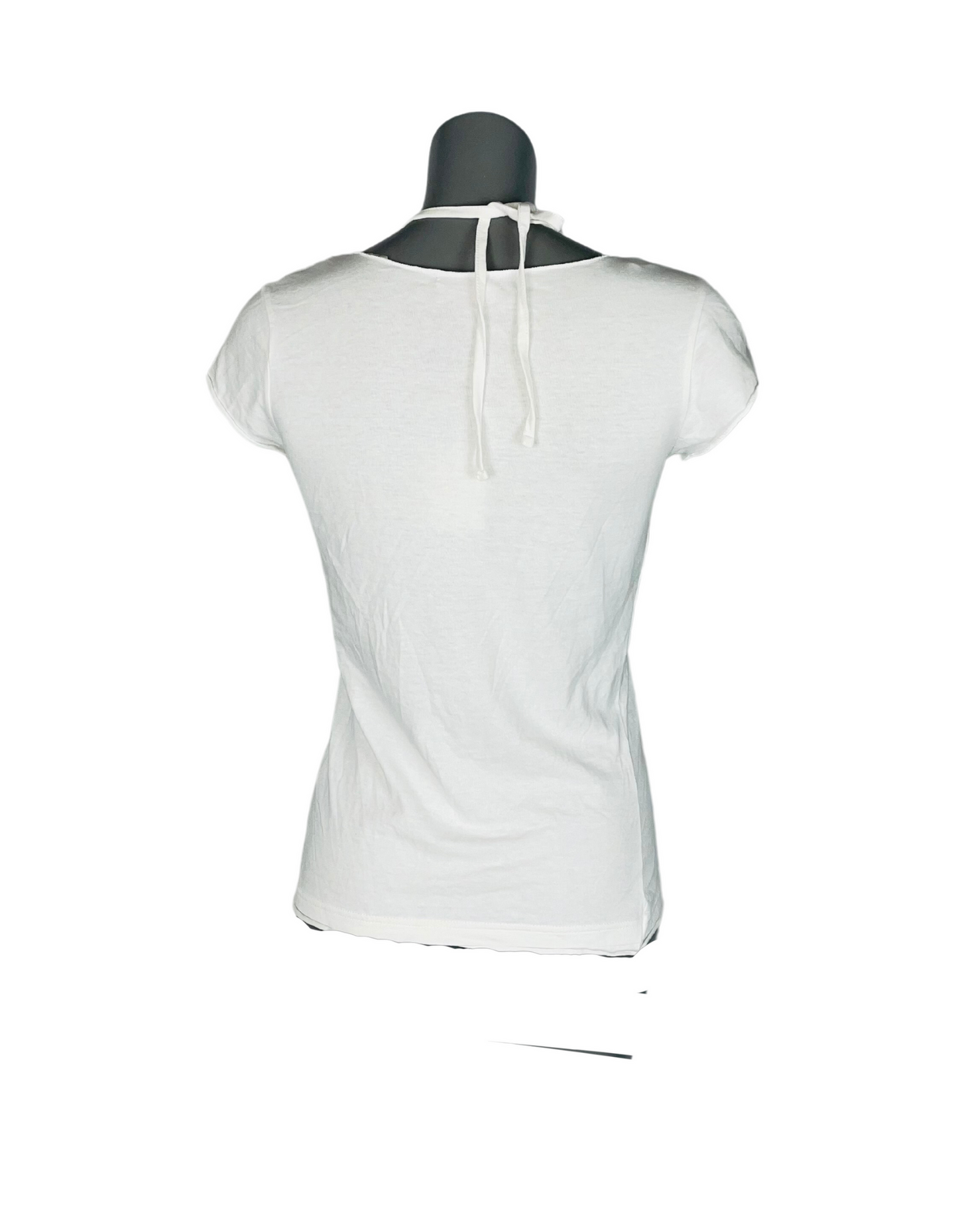 WHITE PINEAPPLE T-SHIRT WITH HALTER NECK SIZE 8