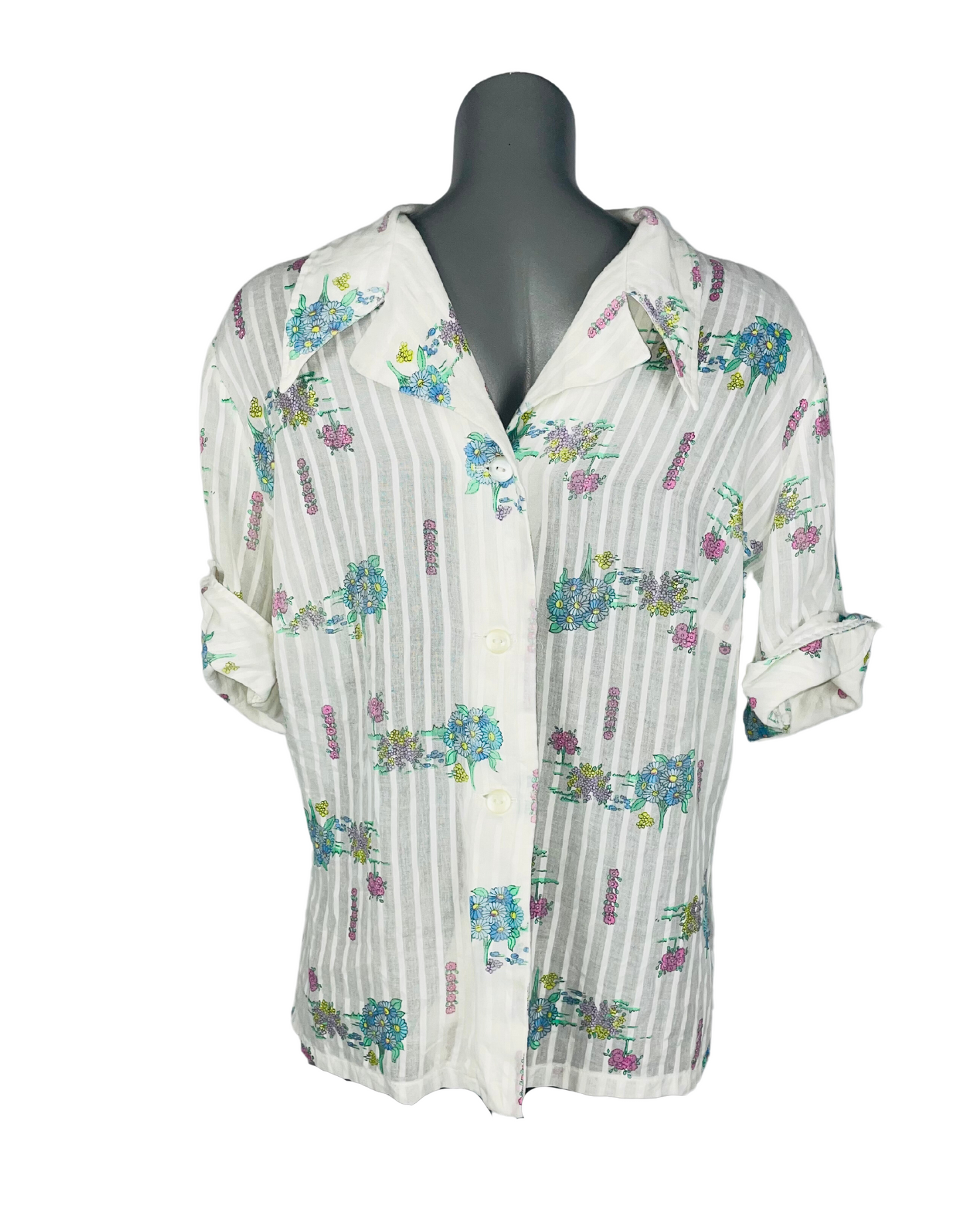 WHITE STRIPE FLOWER PRINT BLOUSE XL