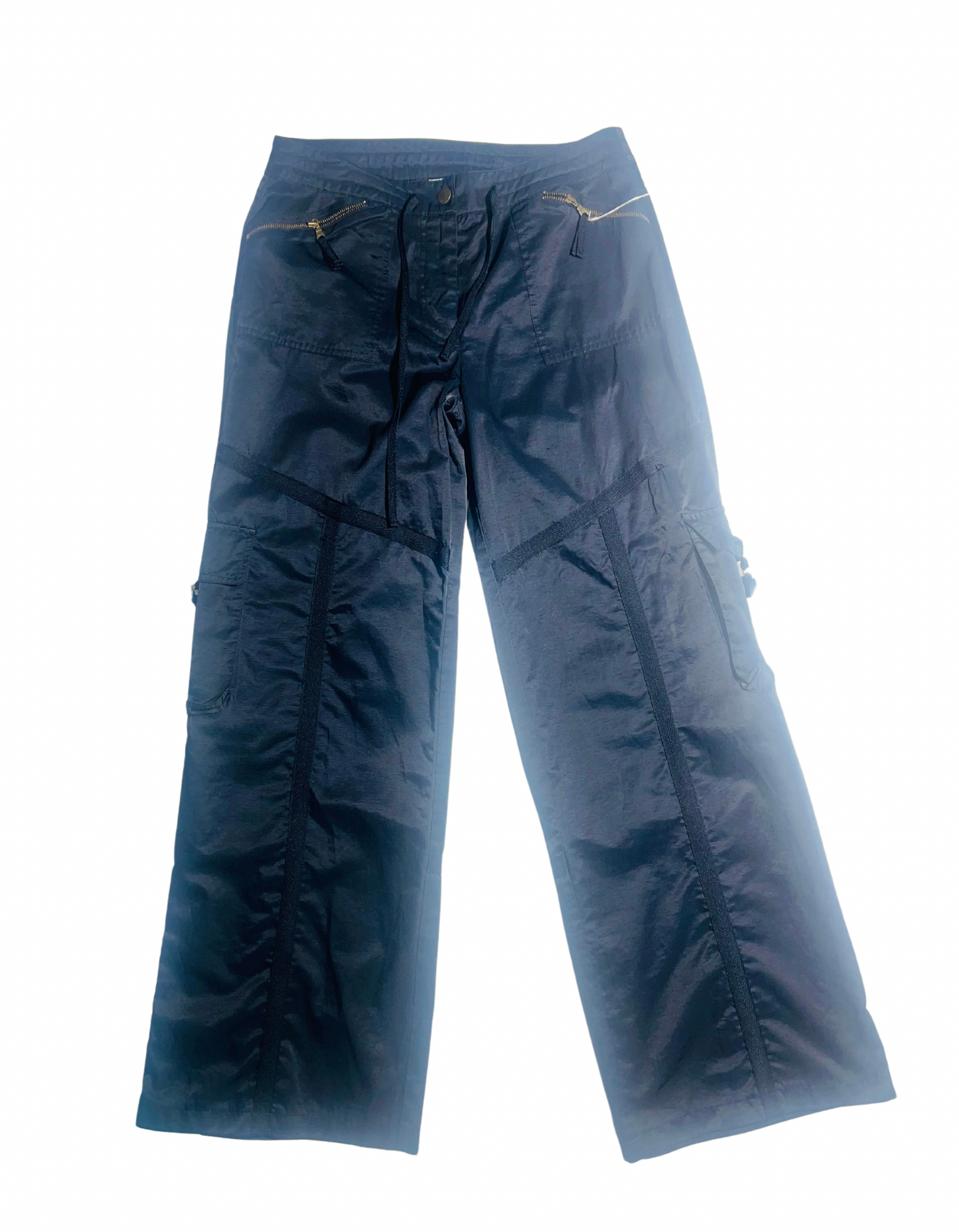 NAVY SILK CARGO TROUSERS SIZE 10 REGULAR (W-30”)(L-30”)