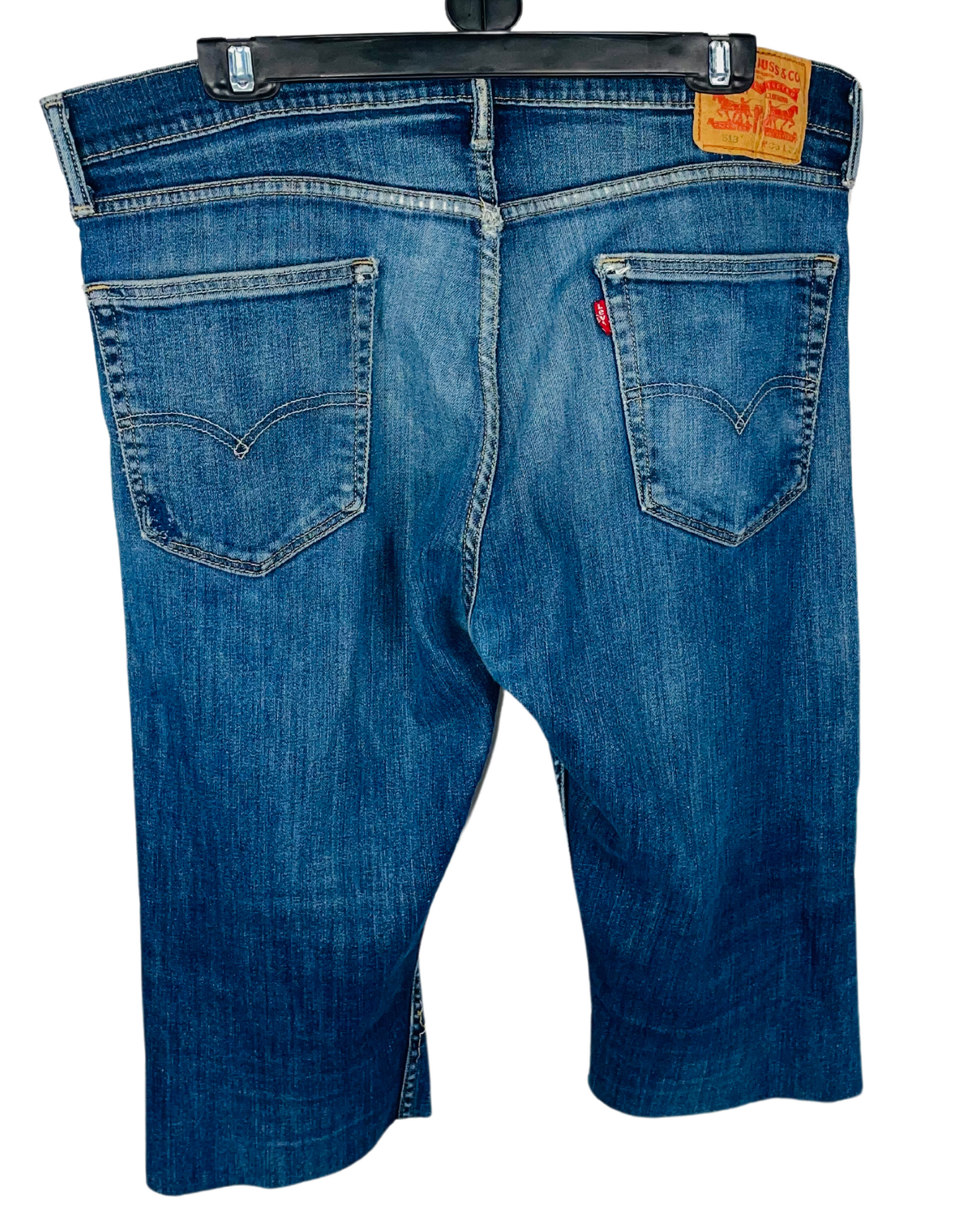 NAVY BLUE RIPPED LEVI JORTS (W36)