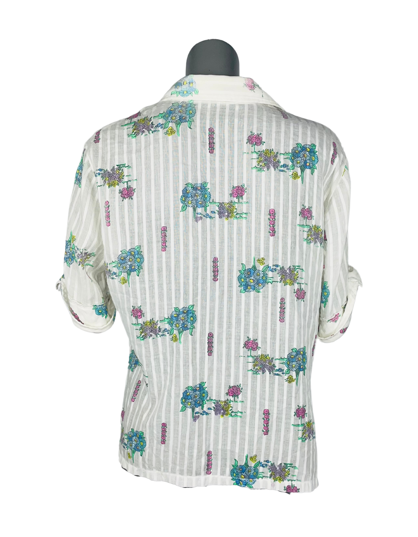 WHITE STRIPE FLOWER PRINT BLOUSE XL
