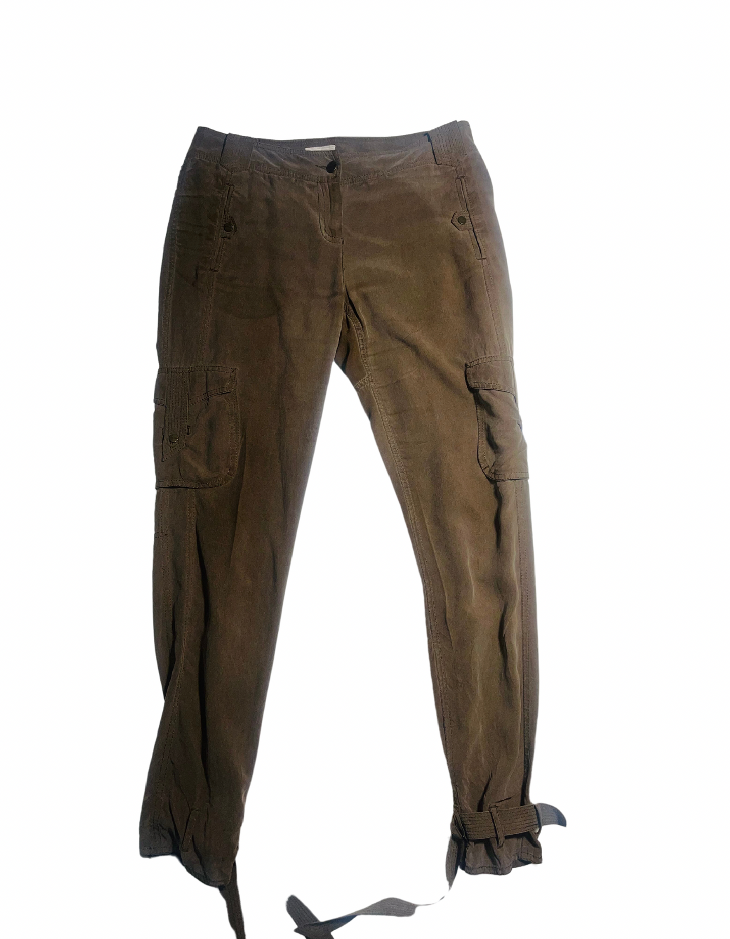 KAREN MILLEN BROWN TIE CUFF CARGO TROUSERS SIZE 10 (W-33”)(L-30”)