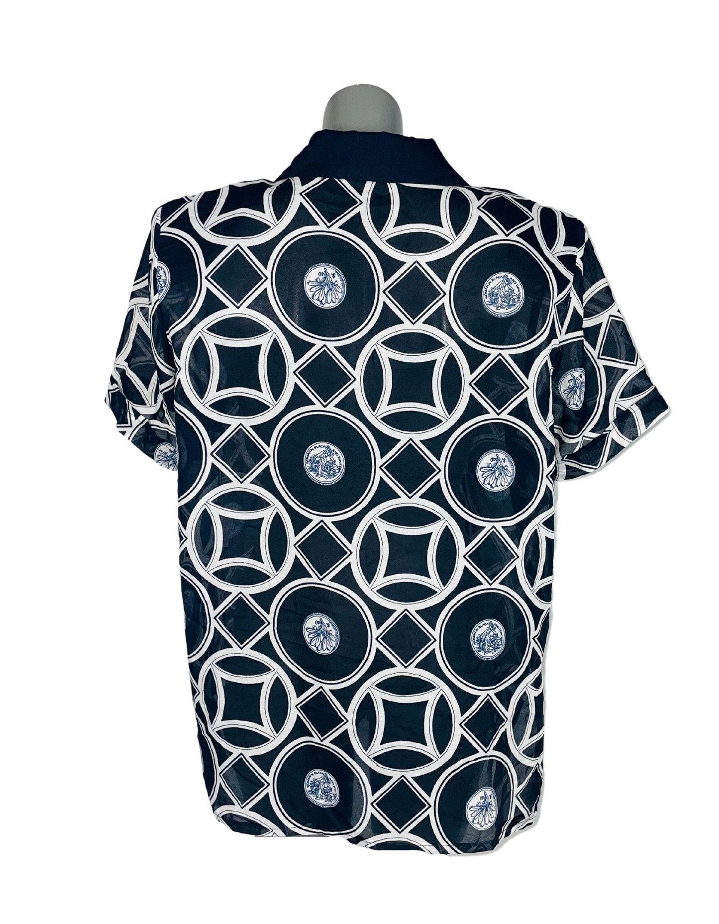 BLUE AND WHITE MESH BLOUSE LARGE