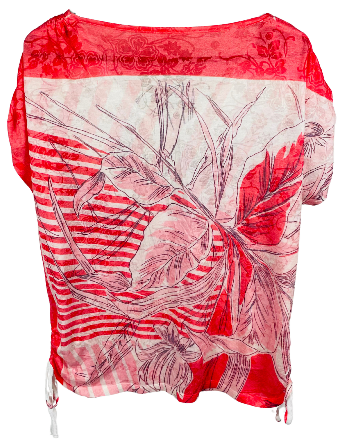 PINK WHITE RUCHED SIDE T-SHIRT SIZE 12