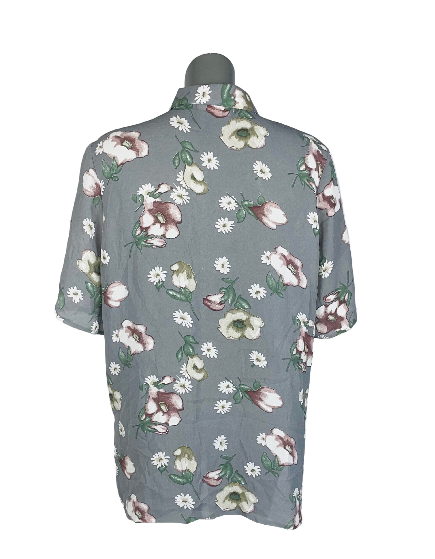 GREY PEACOCK FLOWER PRINT BLOUSE SIZE 16
