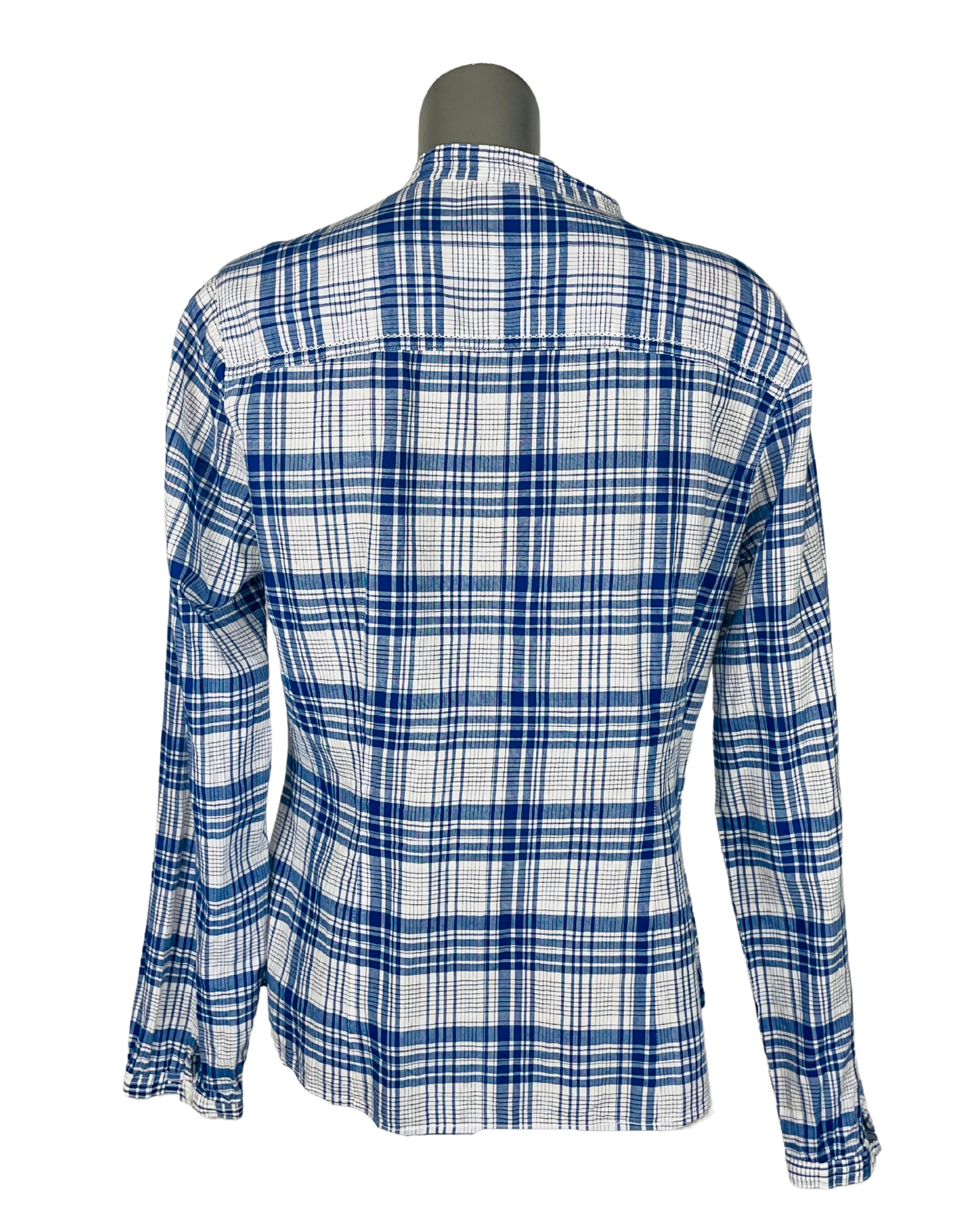 BLUE AND WHITE CHECKERED BLOUSE LARGE