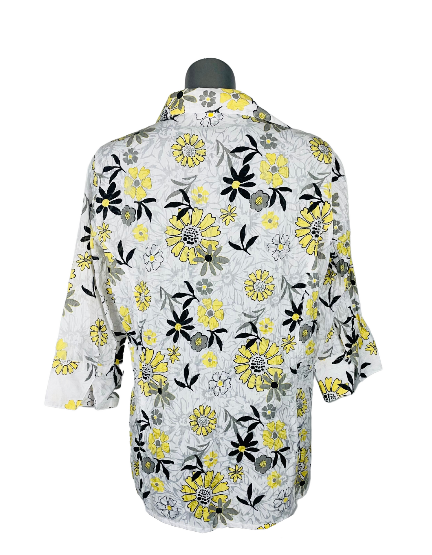 WHITE AND YELLOW FLOWER PATTERN BLOUSE XL
