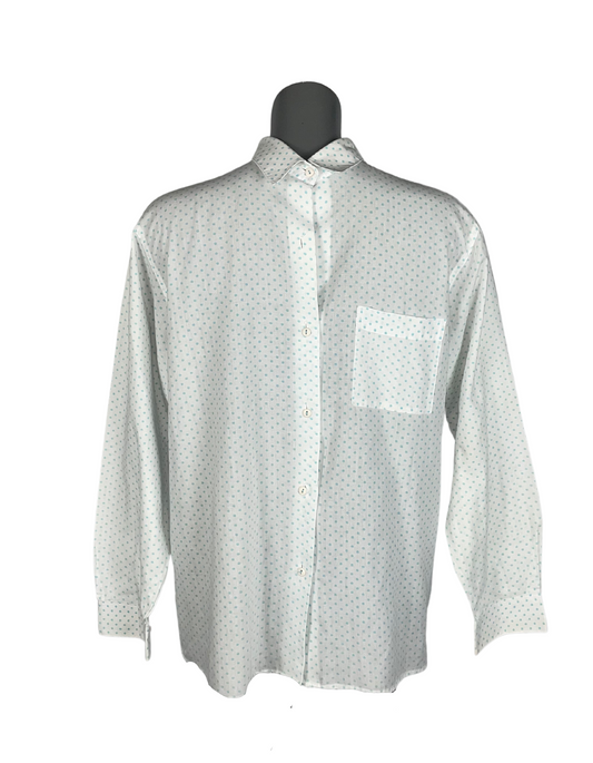 BLUE AND WHITE POLKA DOT SHIRT MEDIUM