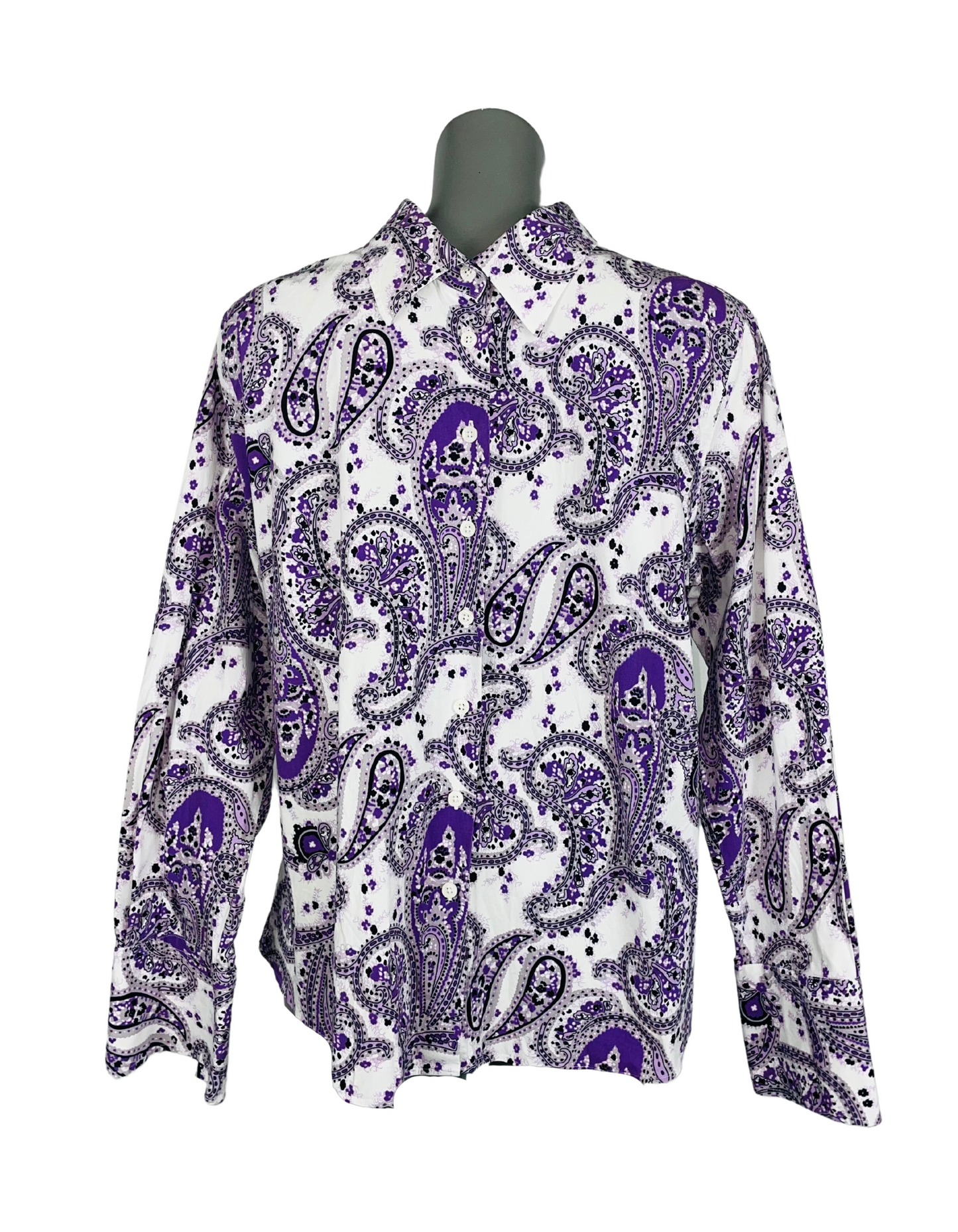 WHITE AND PURPLE CLARINA SHIRT XL