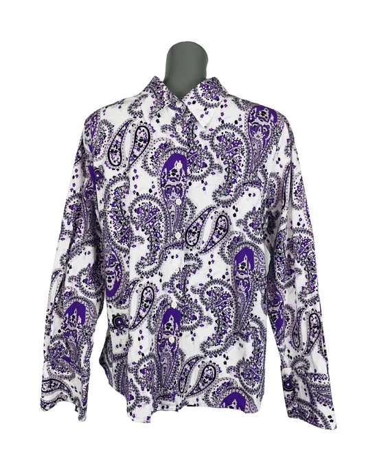 WHITE AND PURPLE CLARINA SHIRT XL