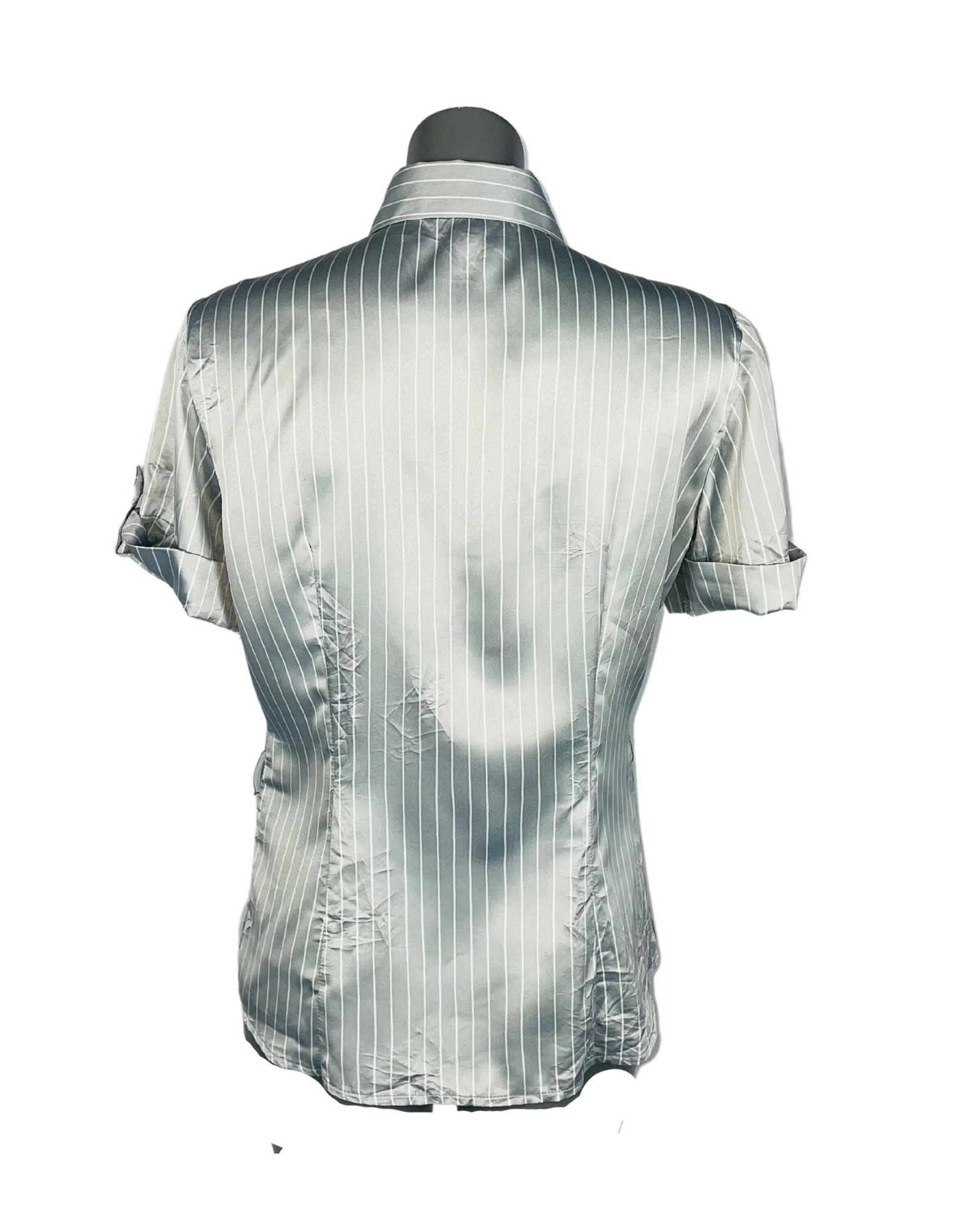 GREY AND WHITE SATIN BLOUSE LARGE