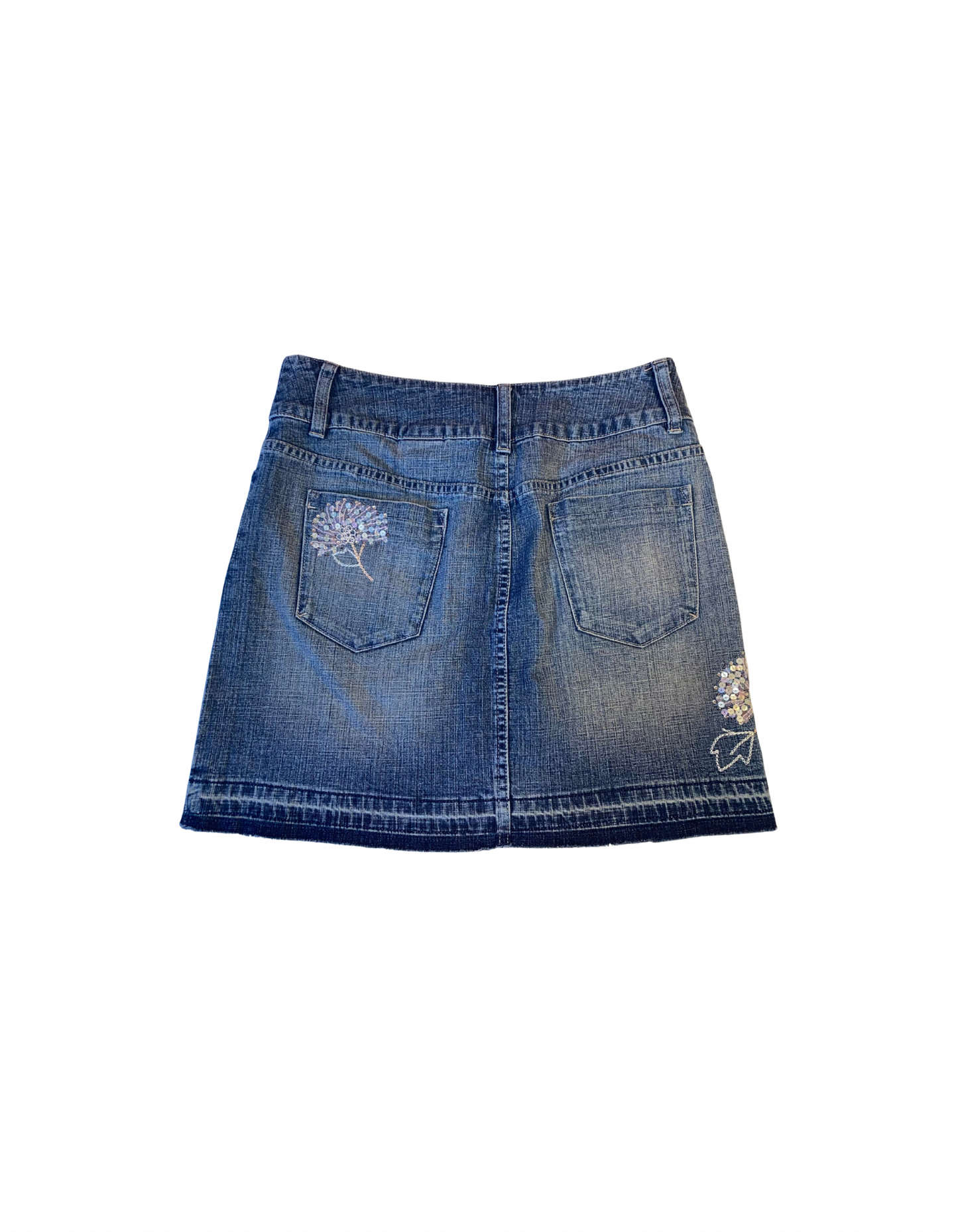 BLUE NEXT FLOWER PATTERN DENIM SKIRT SIZE 10
