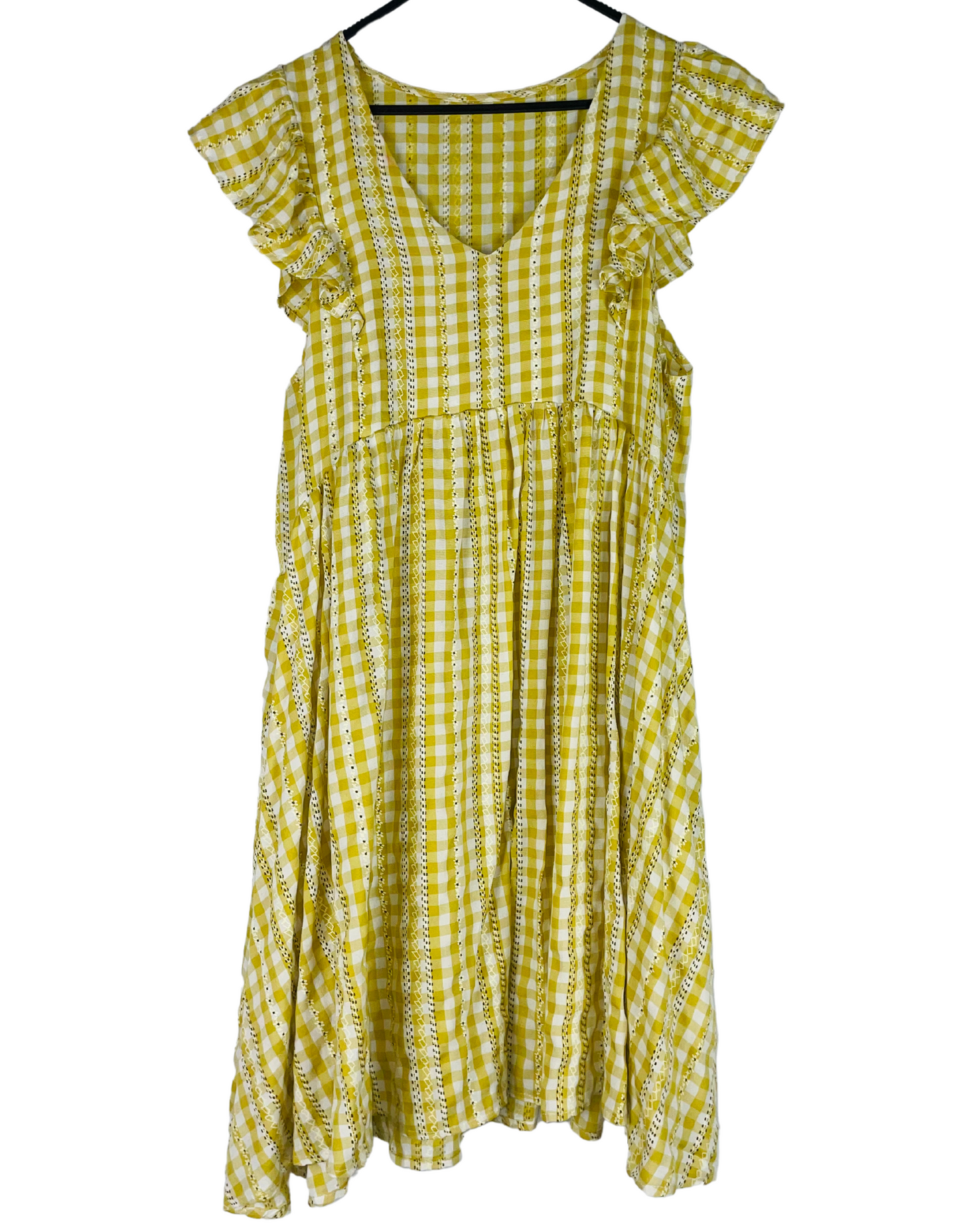 YELLOW CHECKERED PRINT DRESS S/M