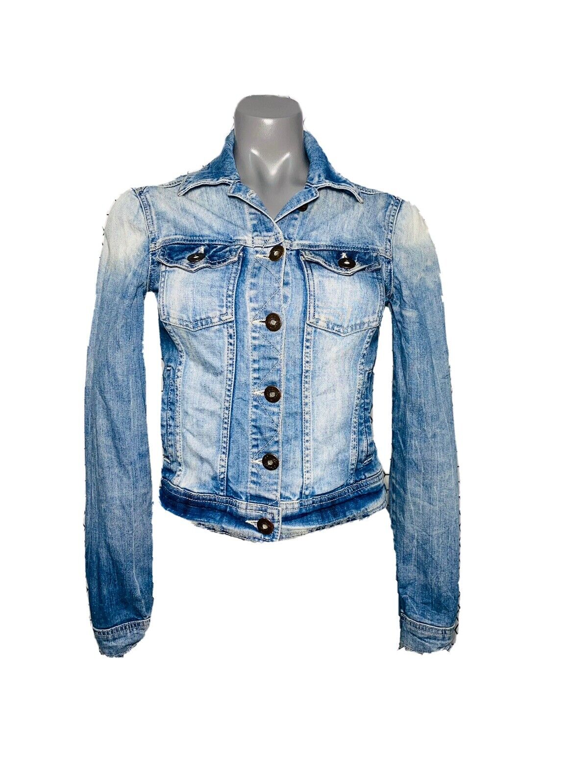 MISS SELFRIDGE DENIM FITTED Y2K STYLE BLUE WASH DENIM JACKET UK 8