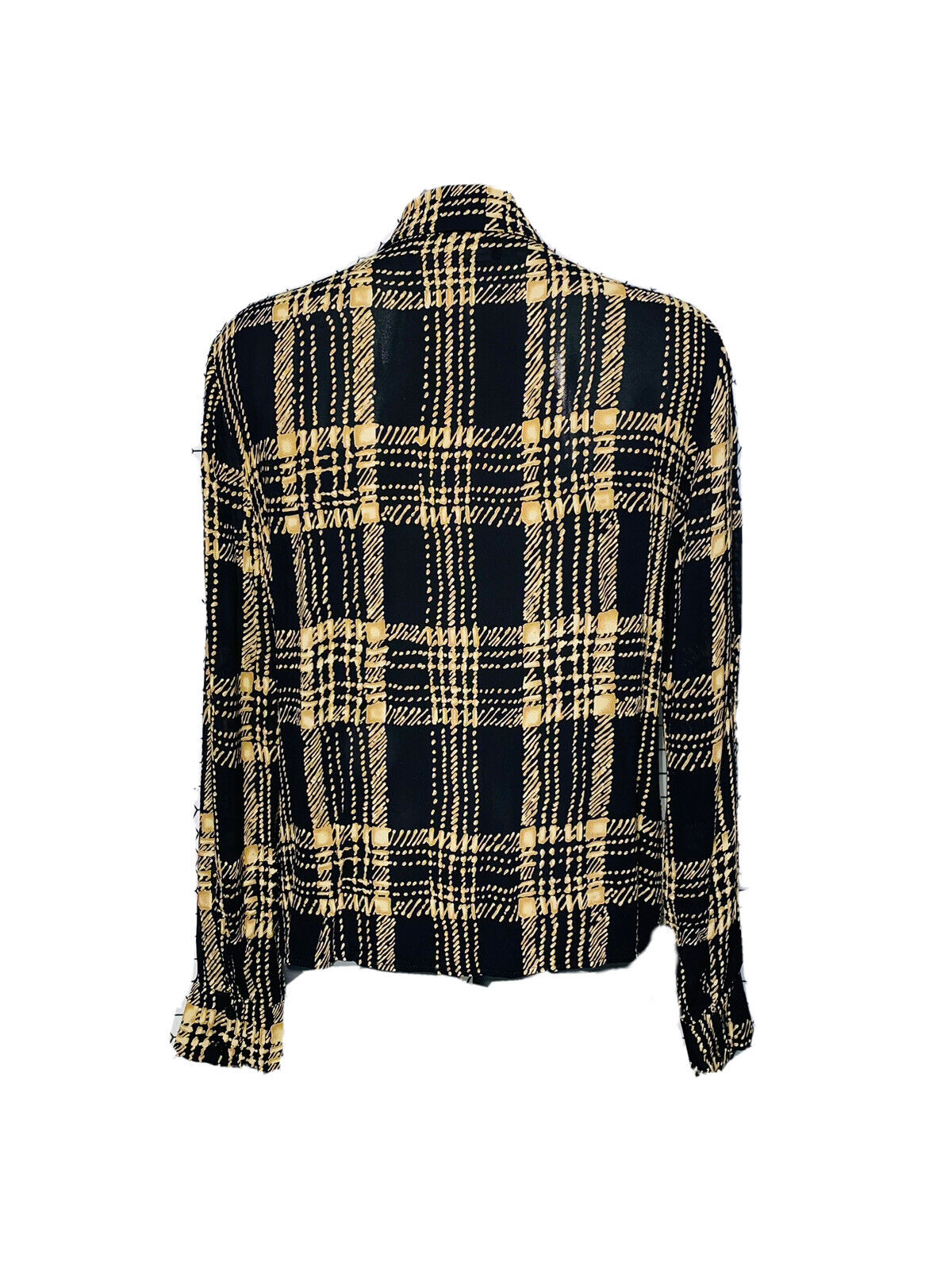 BLACK CHECK SHEER VERSIONS VINTAGE WOMANS BLOUSE MEDIUM