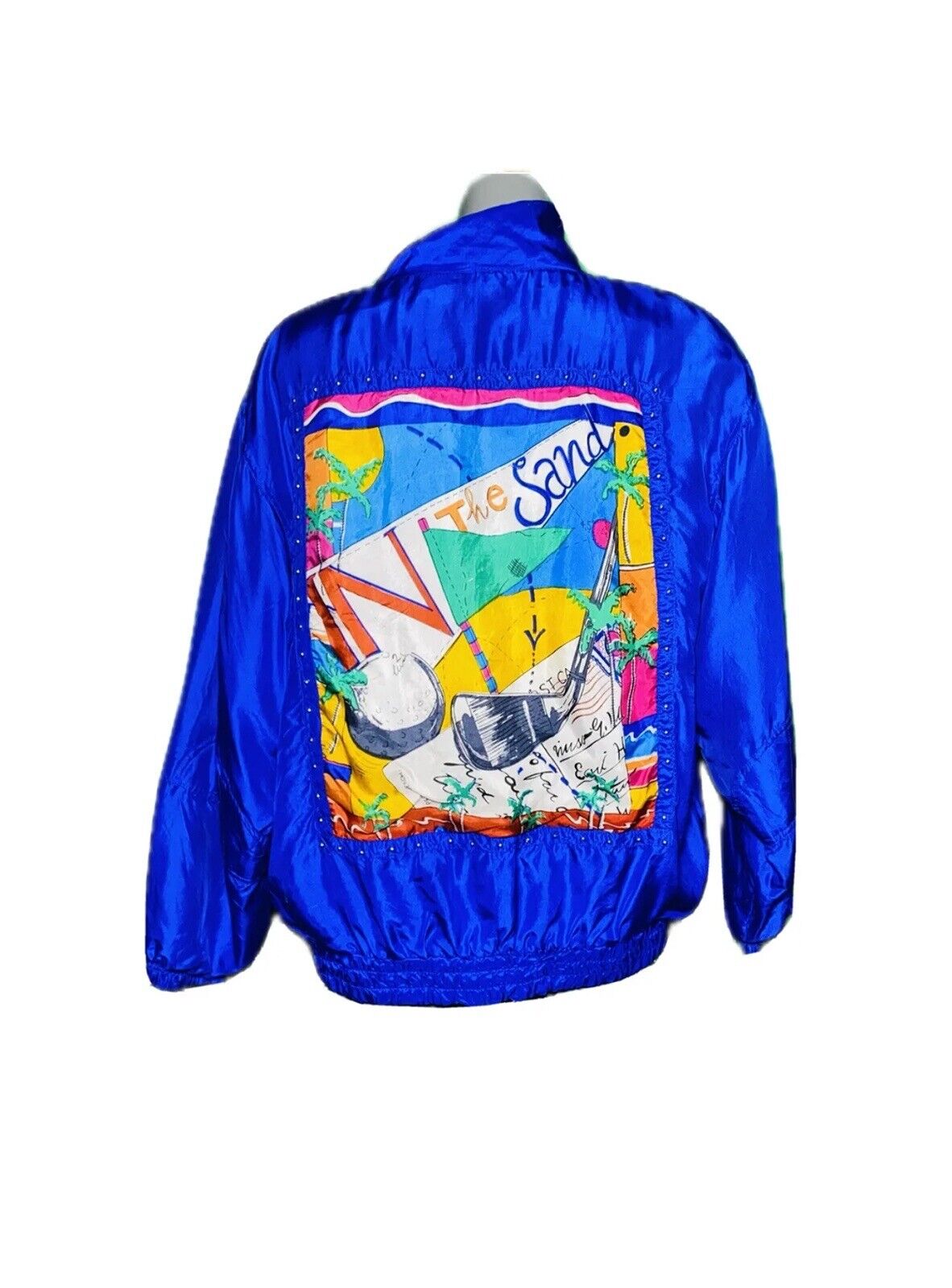 STUNNING SILK MURELI PATCH ART DETAIL BLUE VINTAGE SHELL JACKET SIZE M