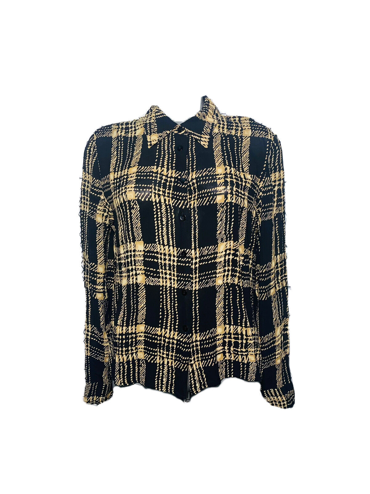 BLACK CHECK SHEER VERSIONS VINTAGE WOMANS BLOUSE MEDIUM