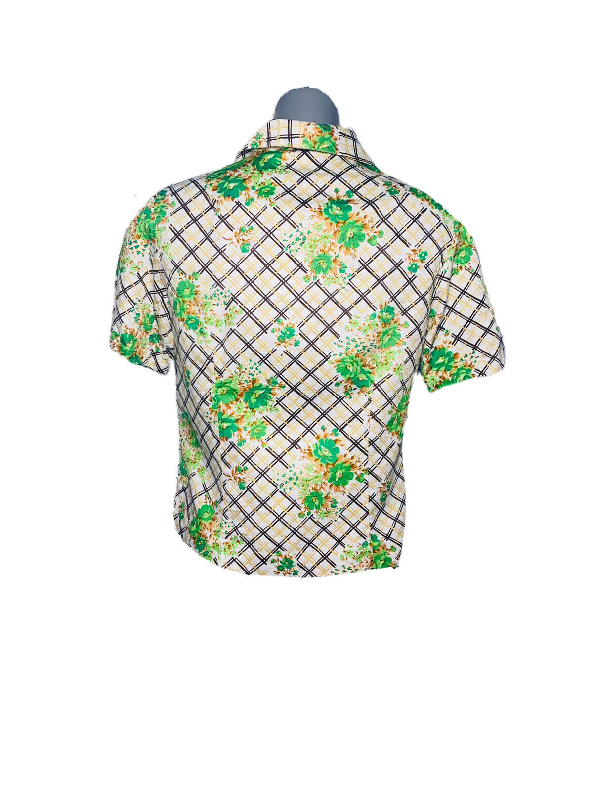 CLASSIC CHECK PATTERN FLORAL DETAIL VINTAGE WOMANS BLOUSE UK 8