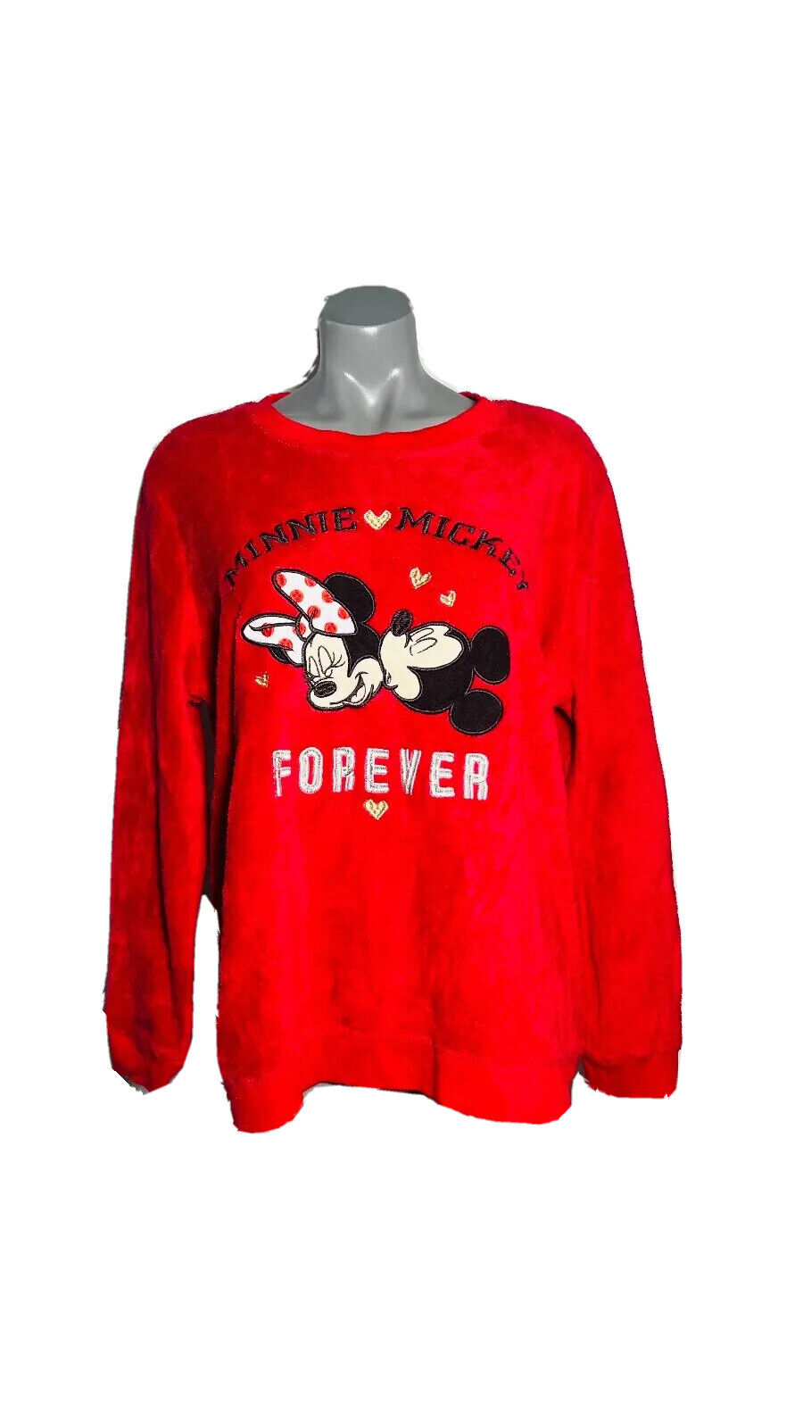 DISNEY RED FLUFFY JUMPER WITH MINNIE AND MICKEY MOUSE SIZE XL