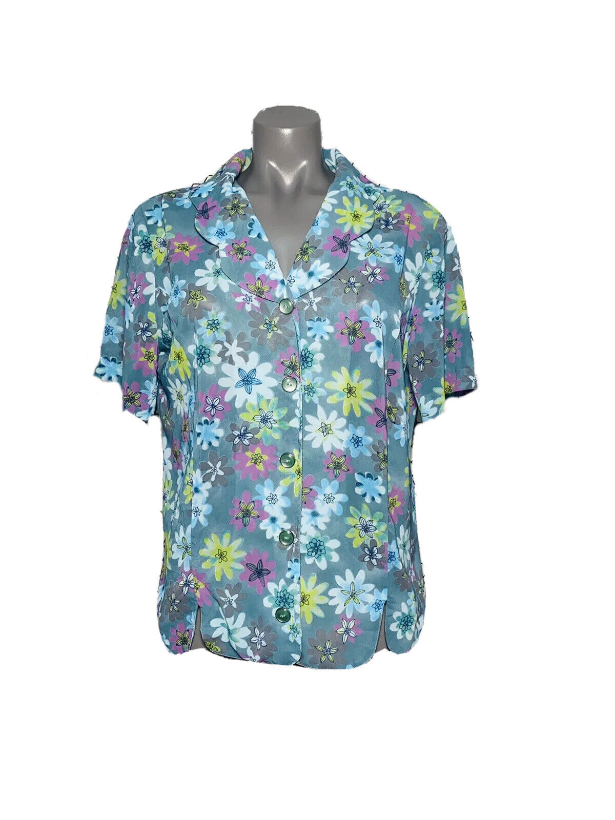 FLORAL ITALIAN TEAL SHIRT BLOUSE IN SIZE 14