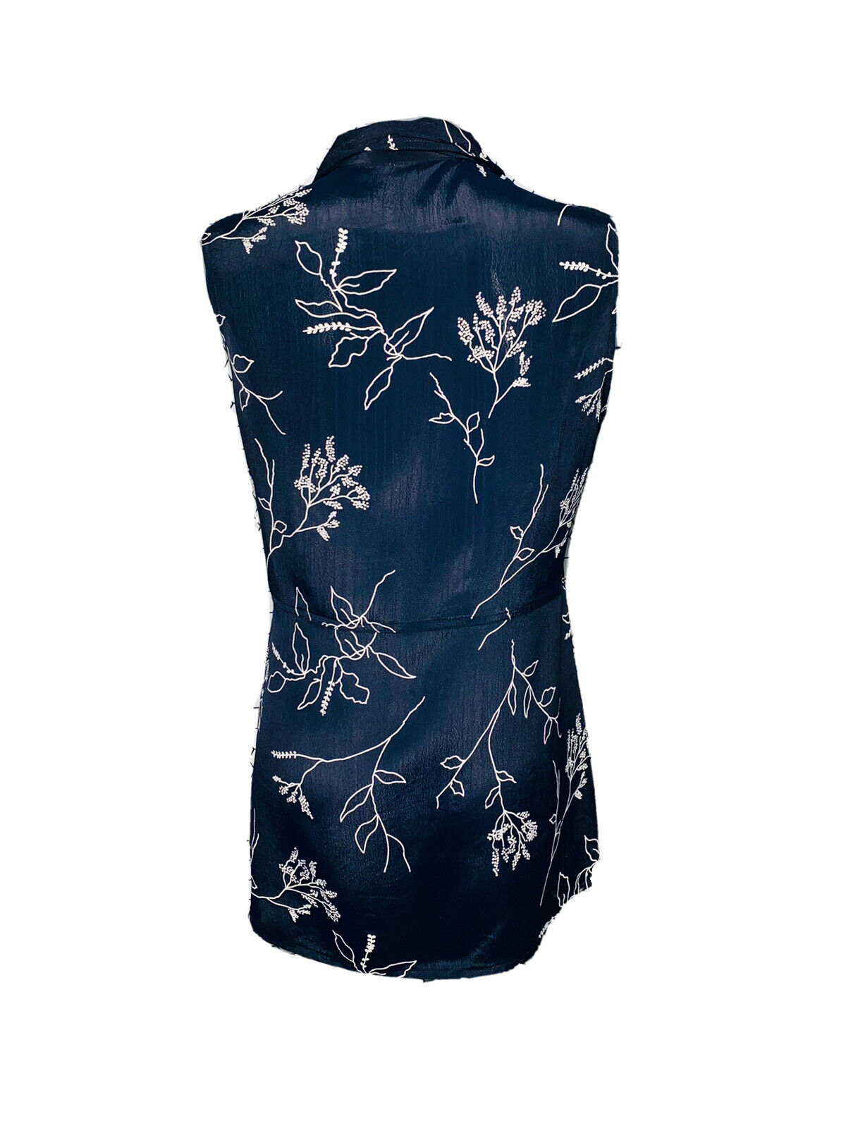 BLACK FLORAL PRINT SHEER VINTAGE WOMANS BLOUSE SMALL