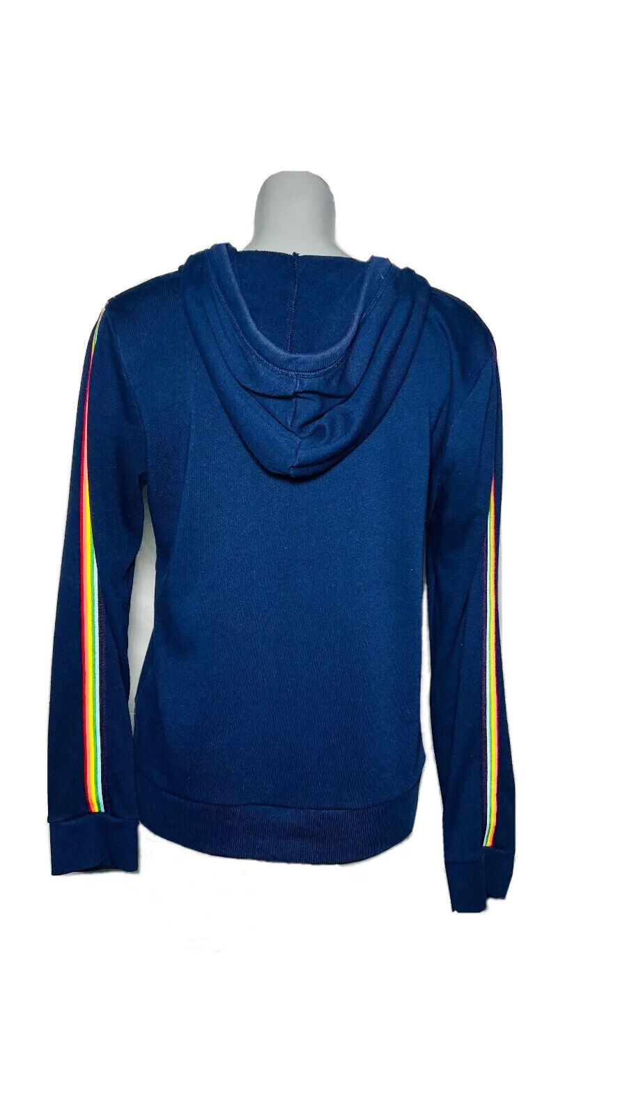 NAVY BLUE ZIP UP GAP HOODIE SIZE M RAINBOW SLEEVE DESIGN