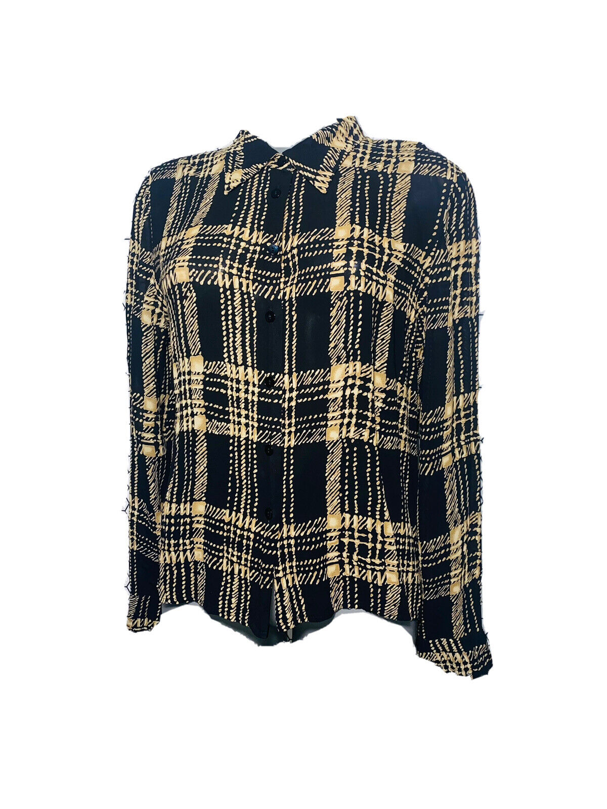 BLACK CHECK SHEER VERSIONS VINTAGE WOMANS BLOUSE MEDIUM