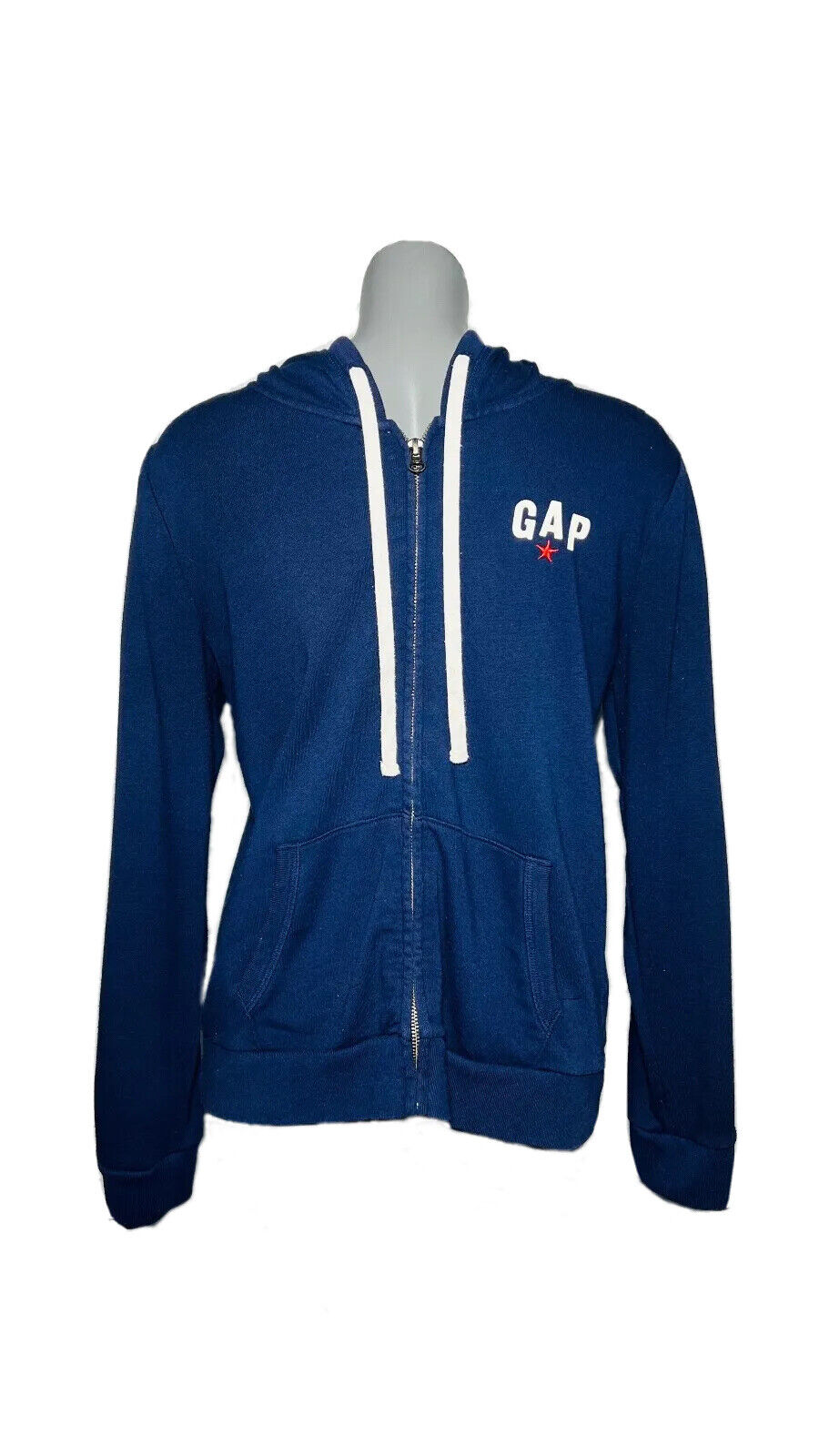 NAVY BLUE ZIP UP GAP HOODIE SIZE M RAINBOW SLEEVE DESIGN