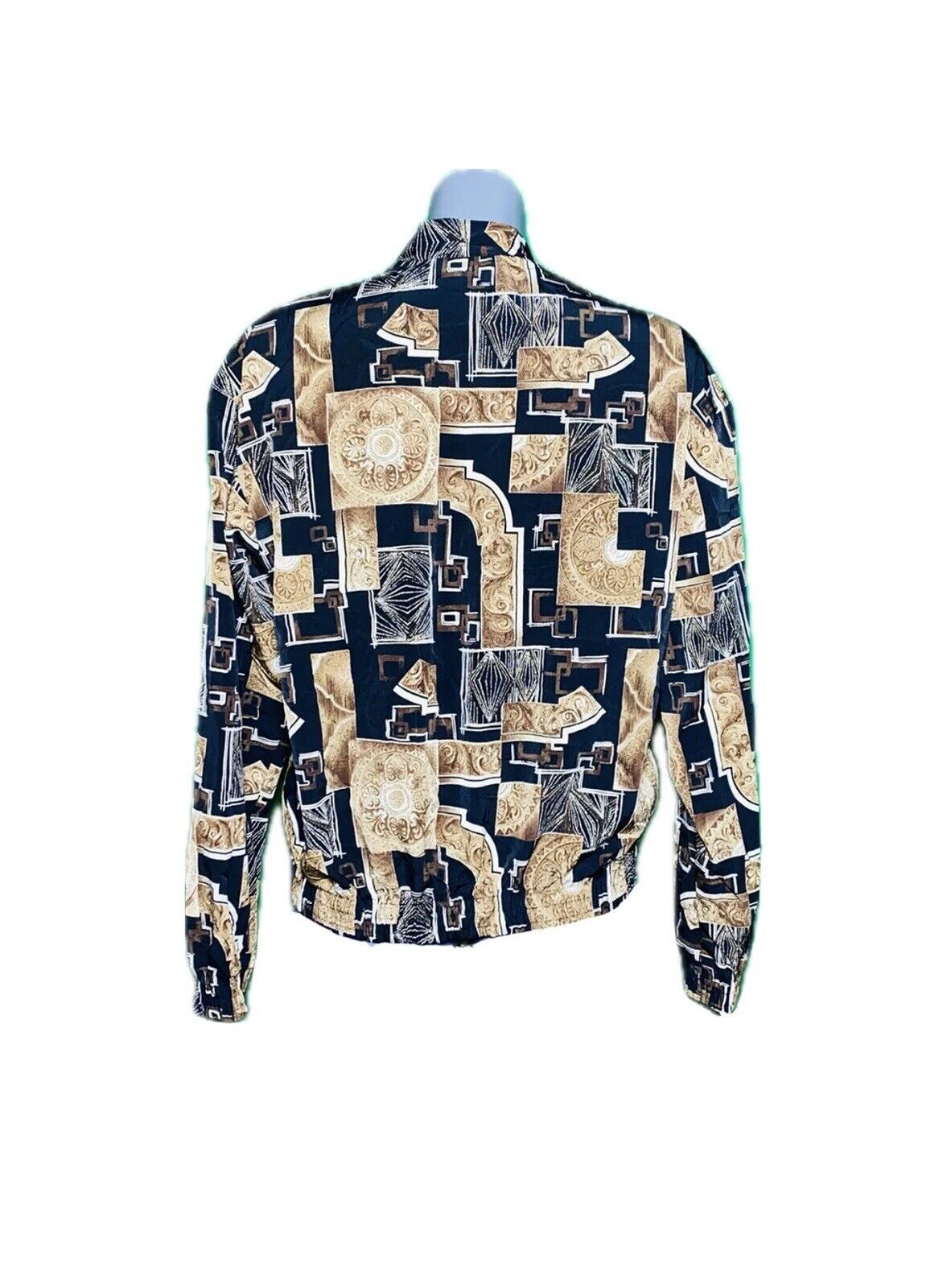 KENSINGTON SQUARE ELEGANT PRINT BLACK AND GOLD VINTAGE SHELL JACKET SIZE S