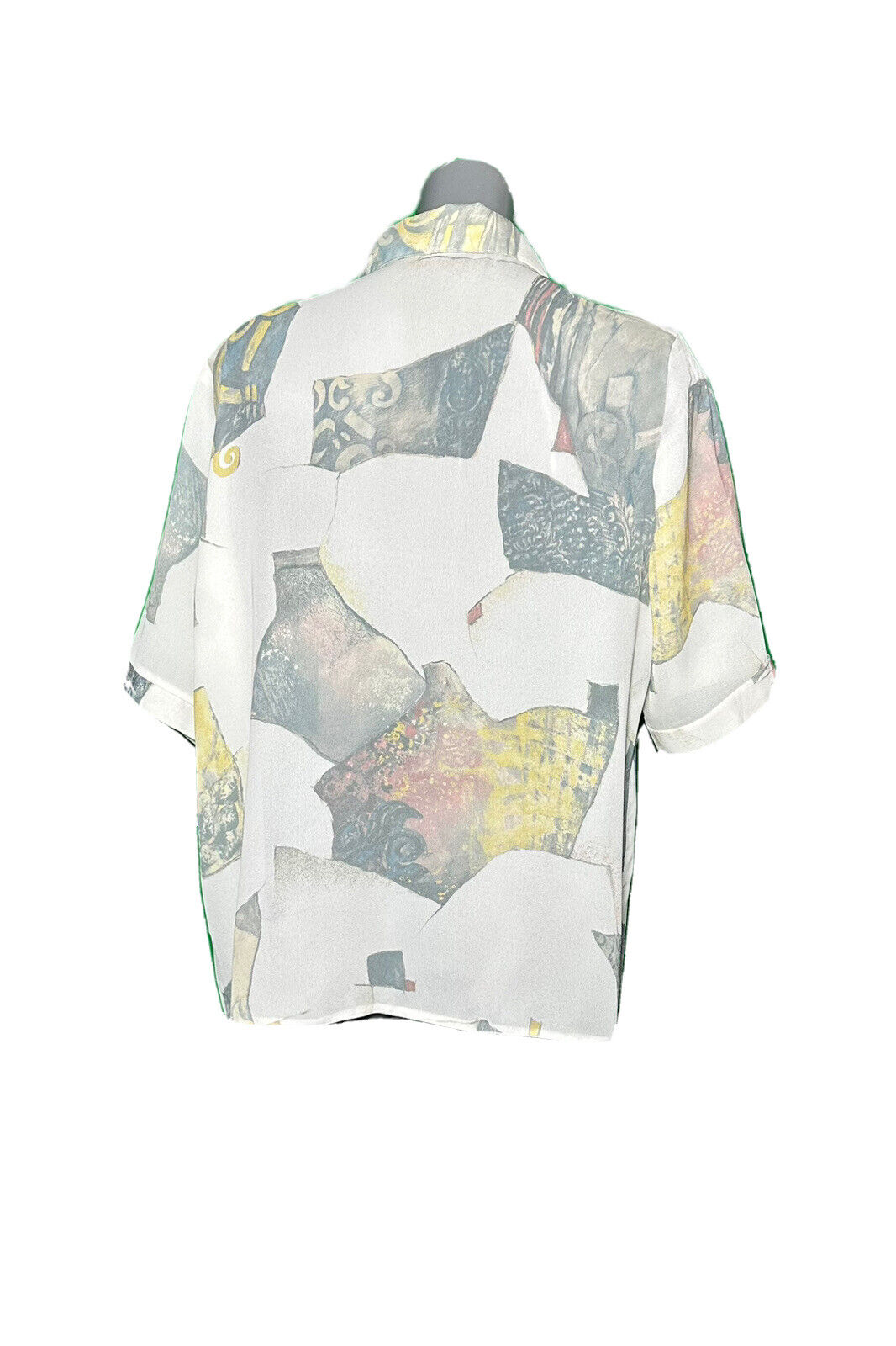 ABSTRACT GRAPHIC PRINT SHEER WHITE VINTAGE BLOUSE SHIRT SIZE 22