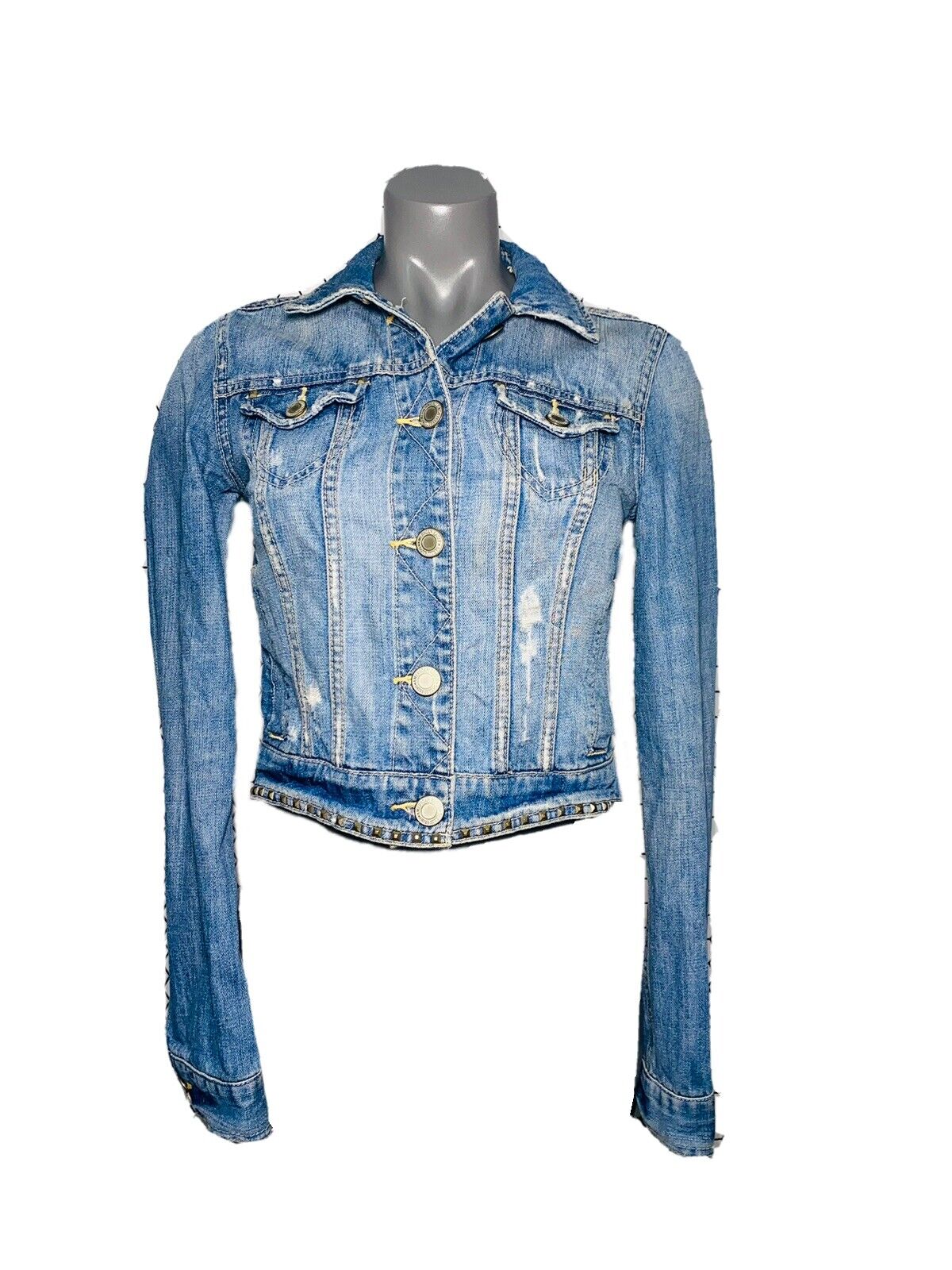 AMERICAN EAGLE FITTED Y2K STYLE BLUE WASH DENIM JACKET UK 10/12