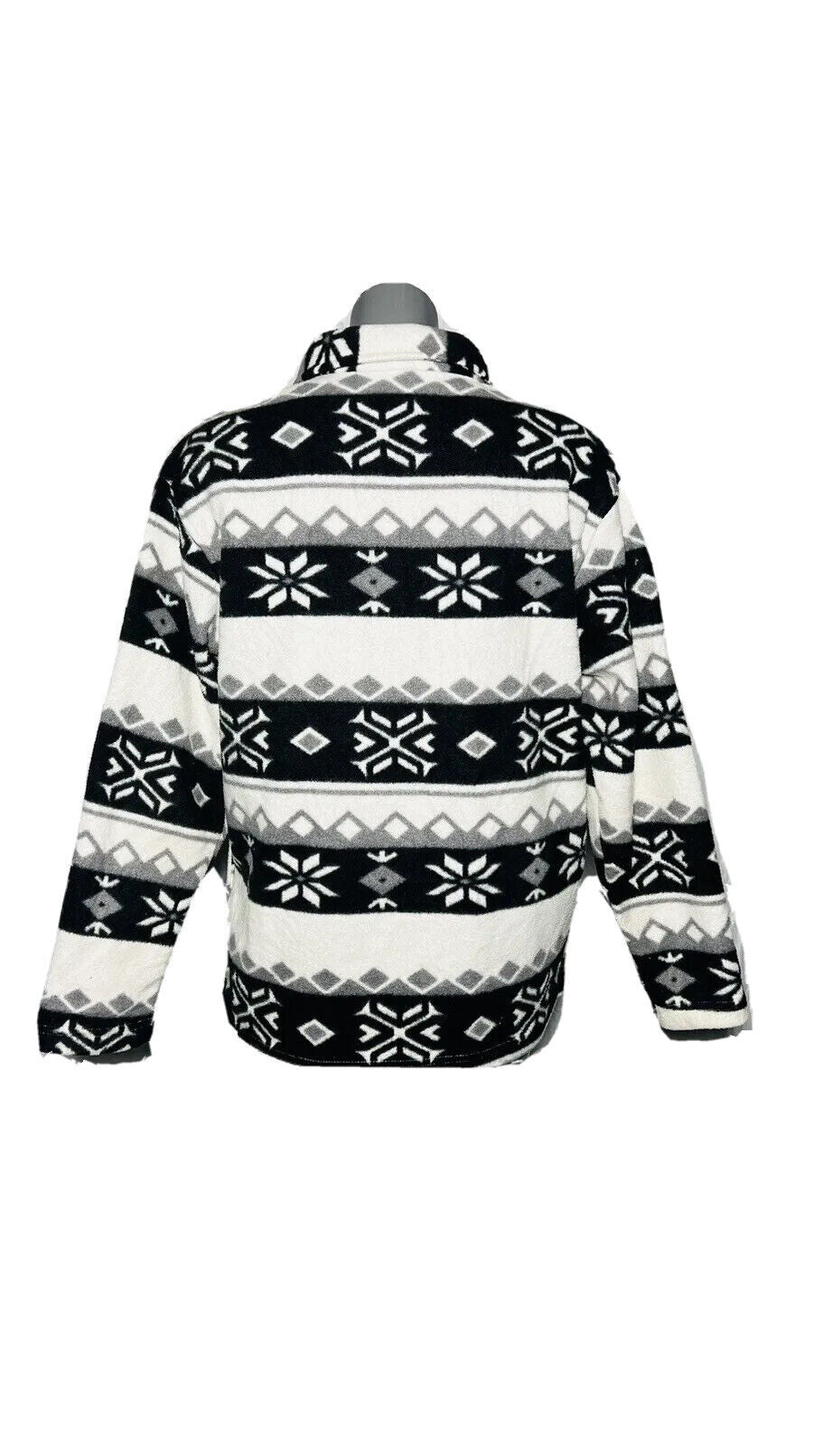 CRAZY FLEECE BY KATHERINE BISHOP SIZE M BLACK AND WHITE SNOWFLAKE PRINT