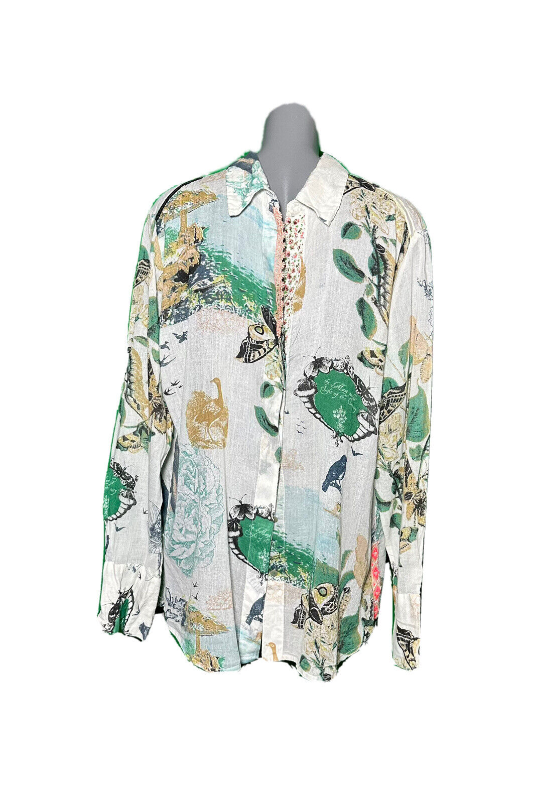 DIDI NATURE PRINT WHITE VINTAGE BLOUSE SHIRT SIZE XXL