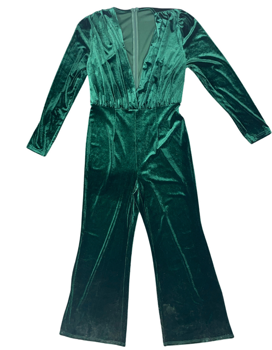 GREEN VELOUR JUMPSUIT LARGE