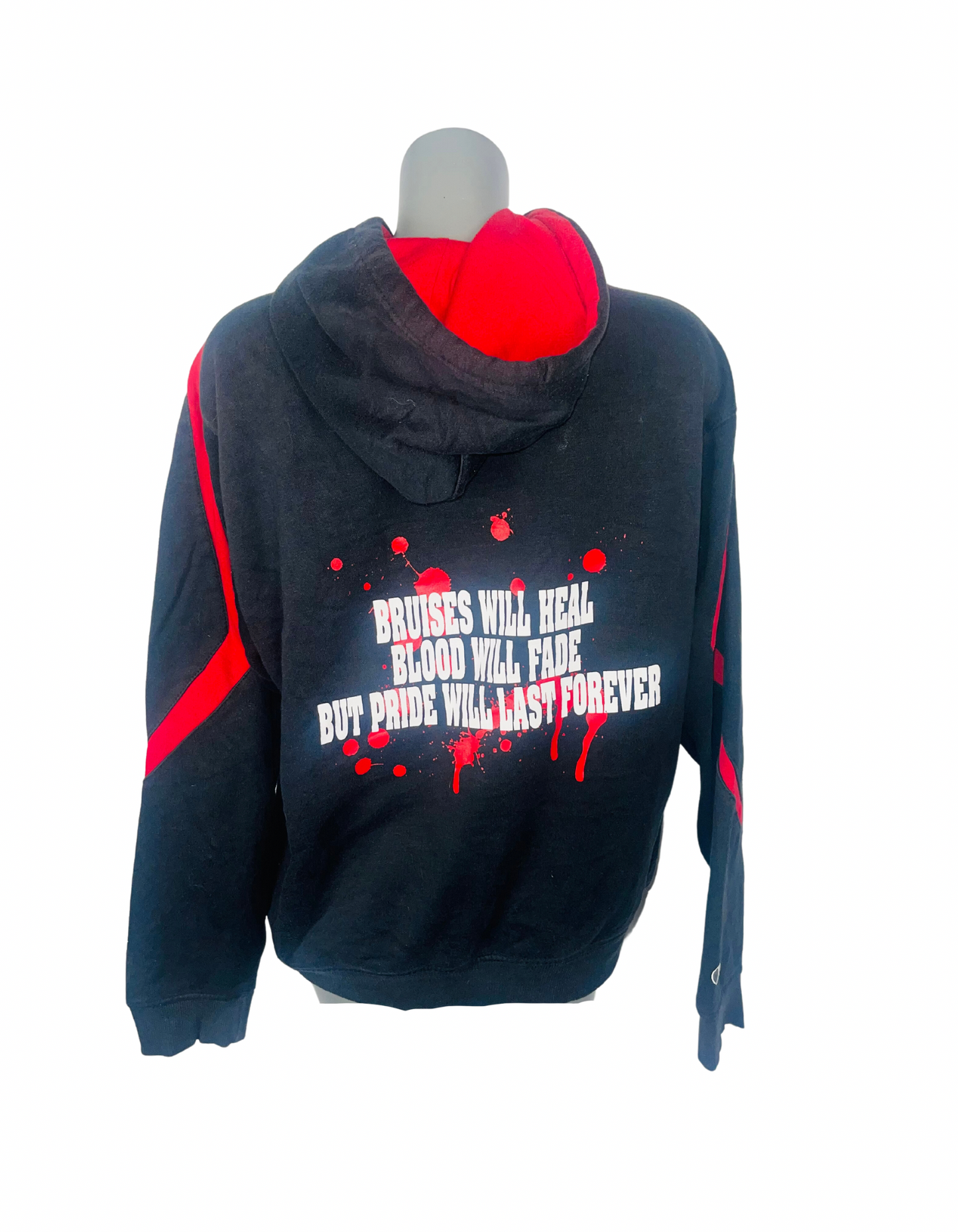 BLACK AND RED LOGO HOODIE SIZE M