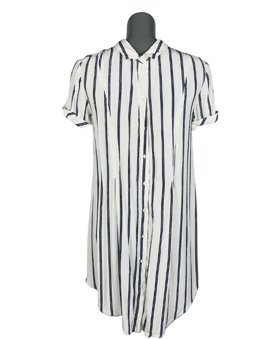 WHITE AND BLUE STRIPE LONG BLOUSE SMALL