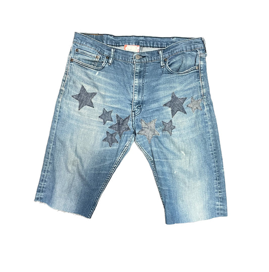 STAR NAVY BLUE RIPPED JORTS (W38)