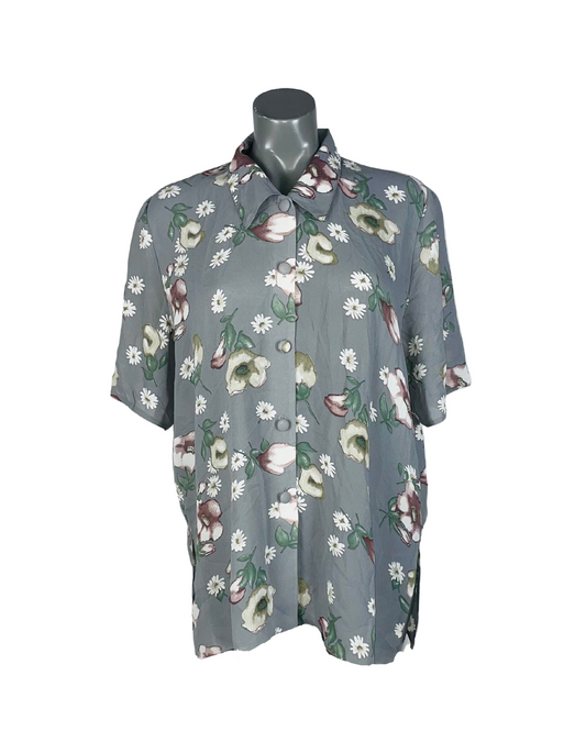 GREY PEACOCK FLOWER PRINT BLOUSE SIZE 16