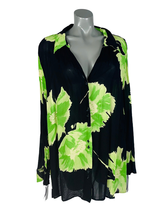 GREEN AND BLACK SAMOON LONG BLOUSE SIZE 28
